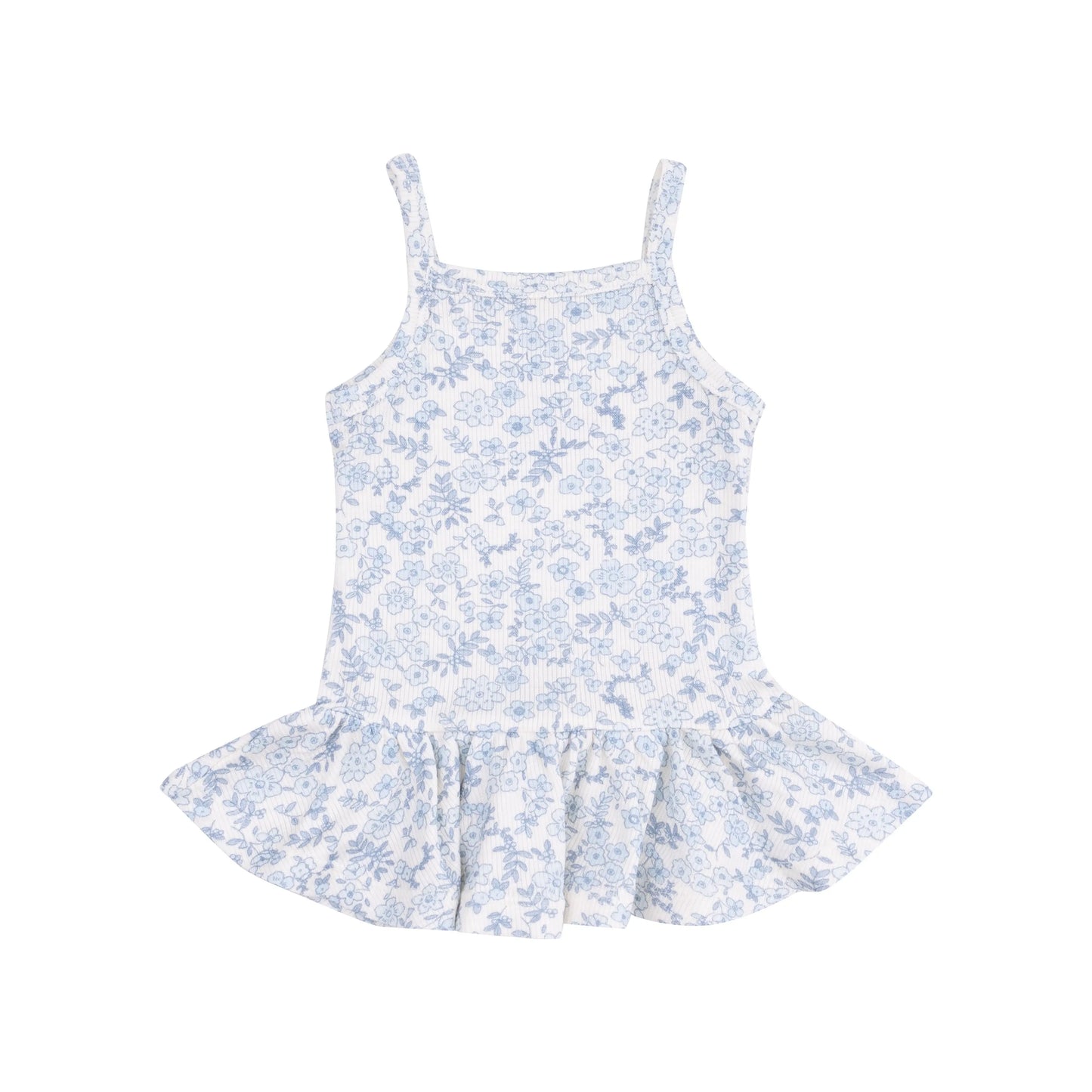 Peplum Tank and Smocked Waist Pants Set in Blue Calico Floral for Girls Angel Dear