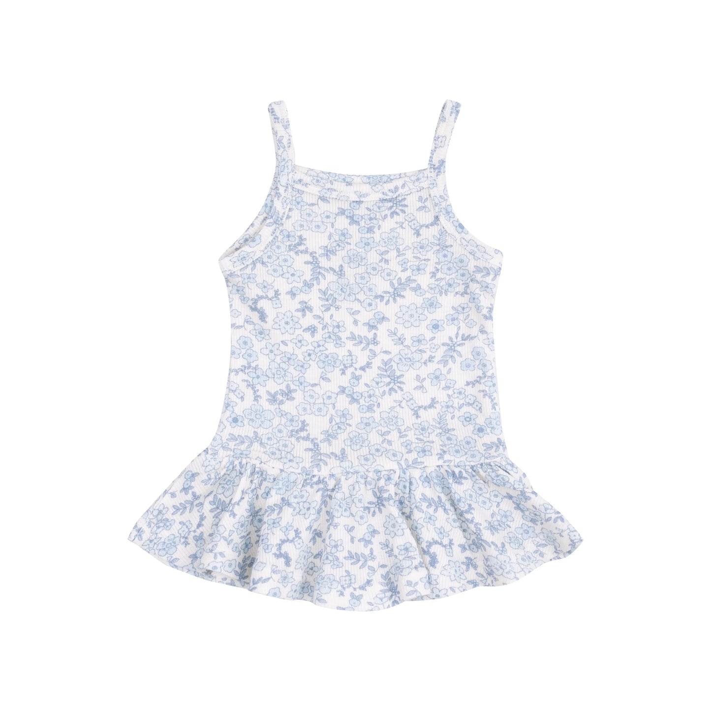 Peplum Tank and Smocked Waist Pants Set in Blue Calico Floral for Girls Angel Dear