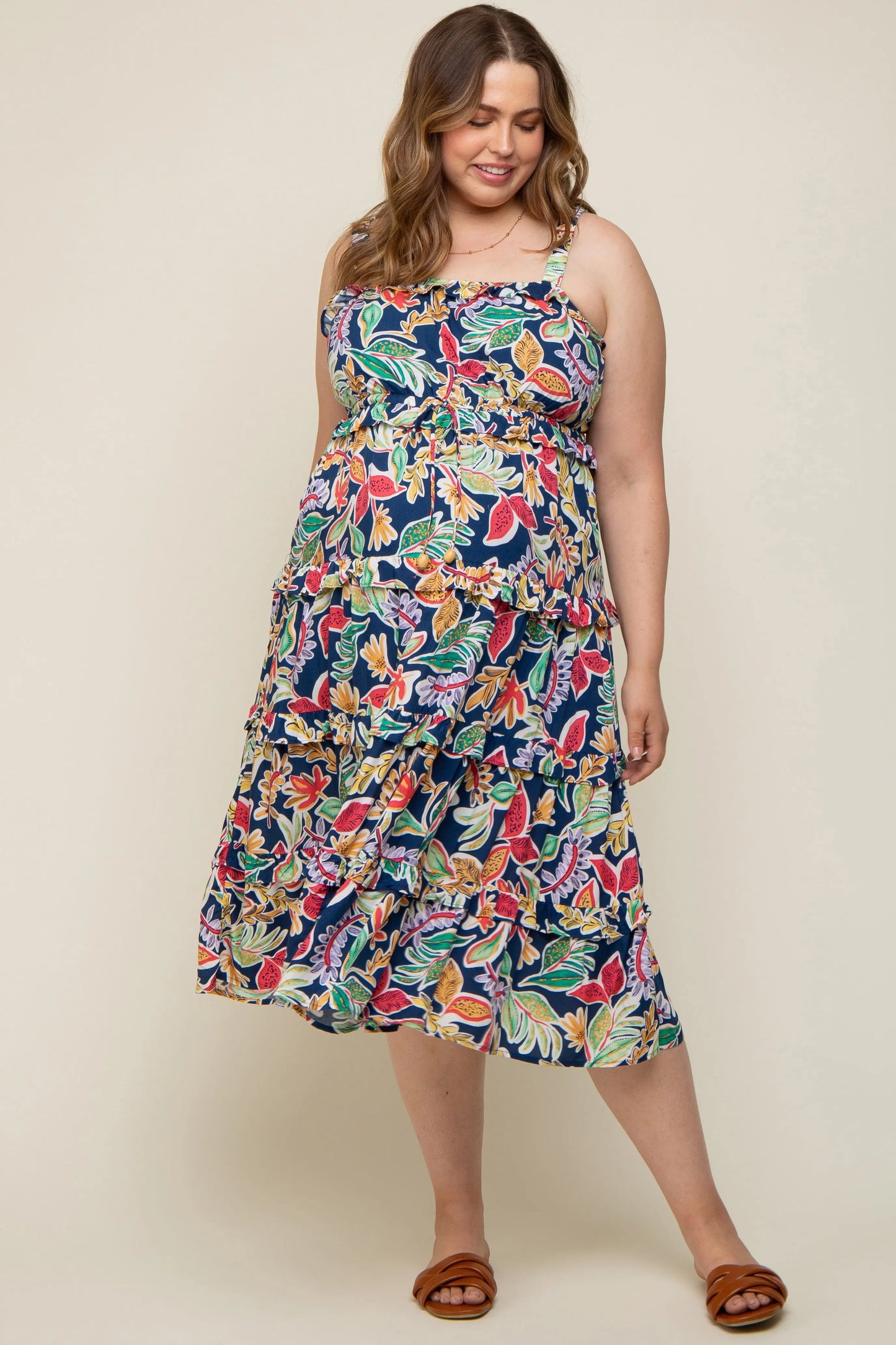 PinkBlush PinkBlush Floral Tiered Maternity Midi Dress for Stylish Moms-to-Be - Apparel & Accessories > Clothing > Dresses