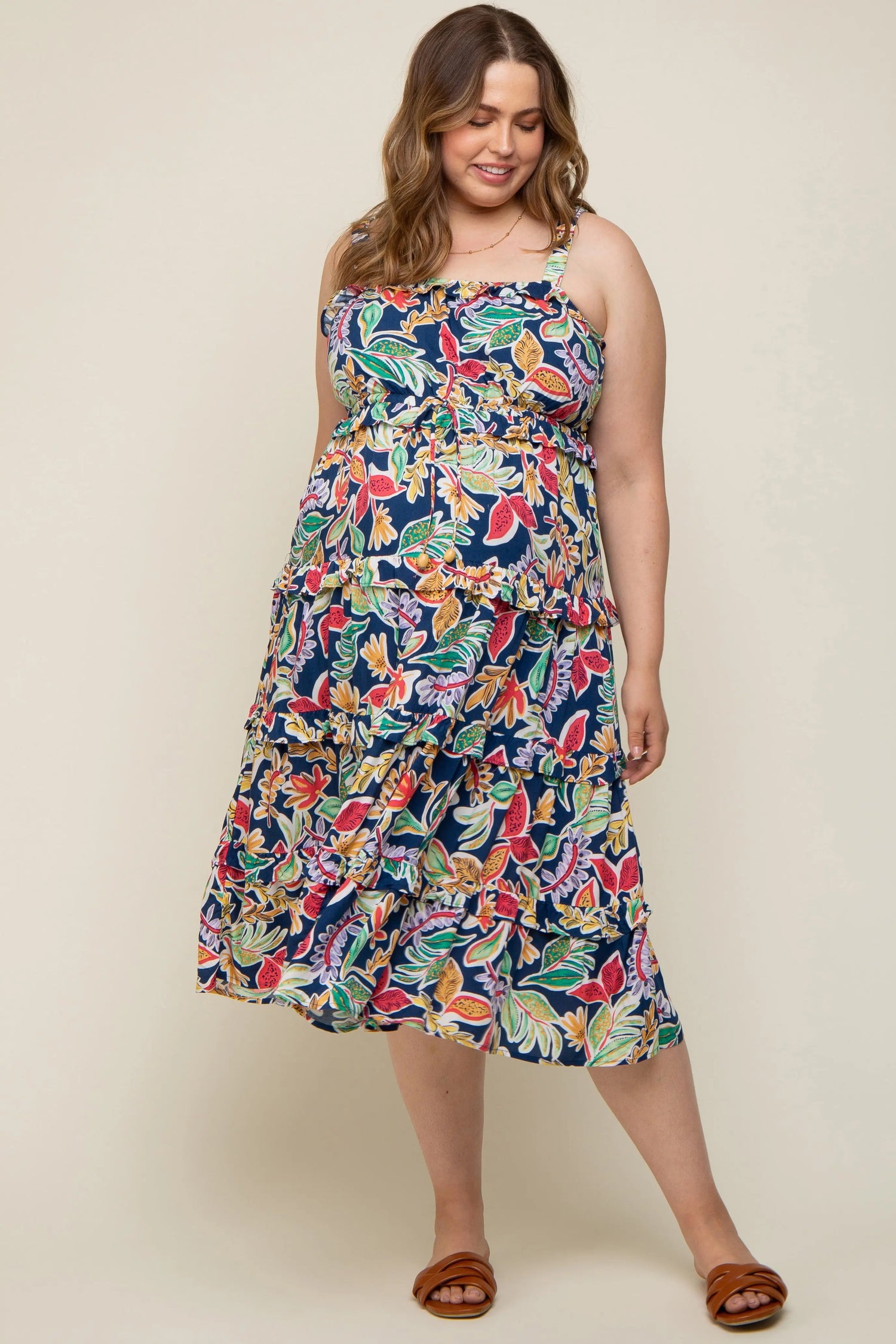 PinkBlush PinkBlush Floral Tiered Maternity Midi Dress for Stylish Moms-to-Be - Apparel & Accessories > Clothing > Dresses