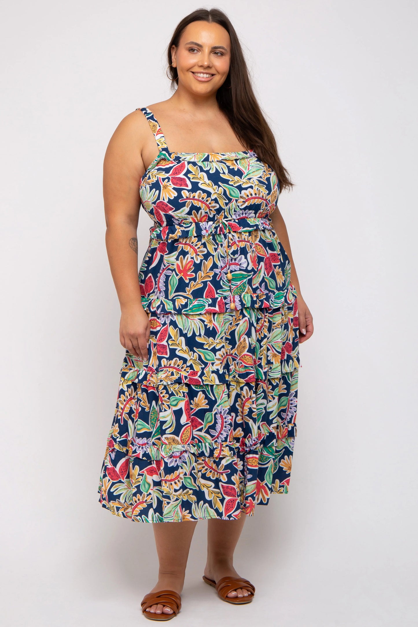 PinkBlush PinkBlush Floral Tiered Maternity Midi Dress for Stylish Moms-to-Be - Apparel & Accessories > Clothing > Dresses