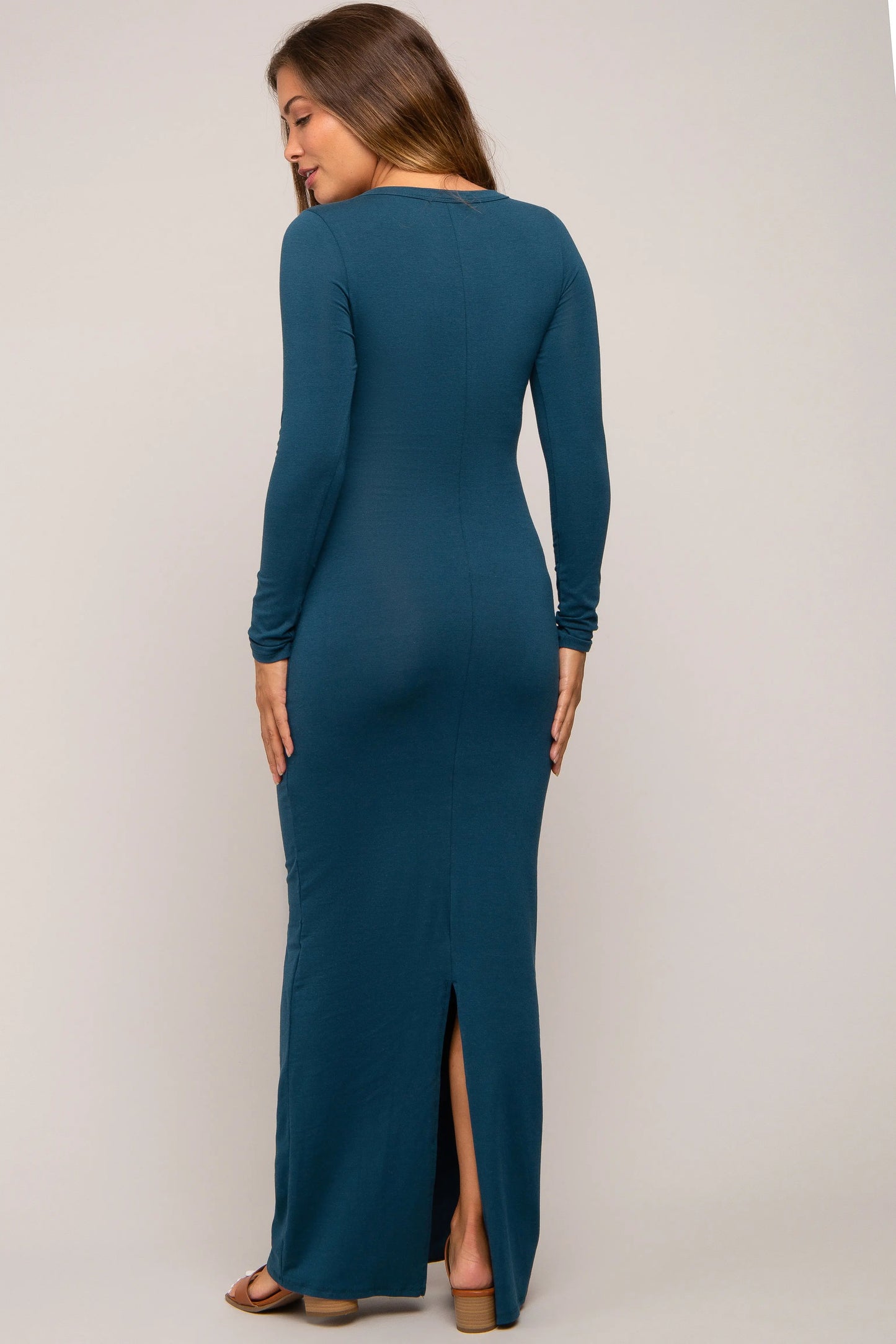 PinkBlush Dark Teal Maternity Maxi Dress with Long Sleeves for Expecting Mothers - Apparel & Accessories > Clothing > Dresses