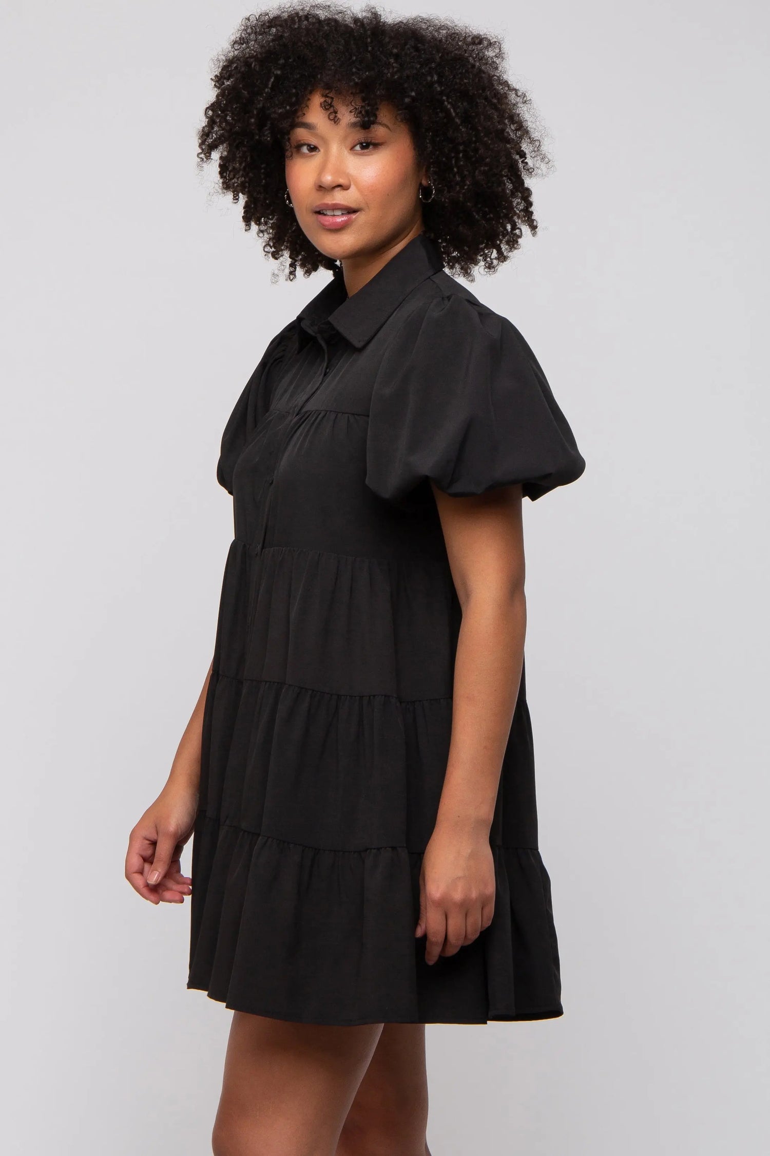 PinkBlush Chic Black Mini Shirt Dress with Puff Sleeves for Fashion Enthusiasts - Apparel & Accessories > Clothing > Dresses Apparel & Accessories > Clothing > Dresses