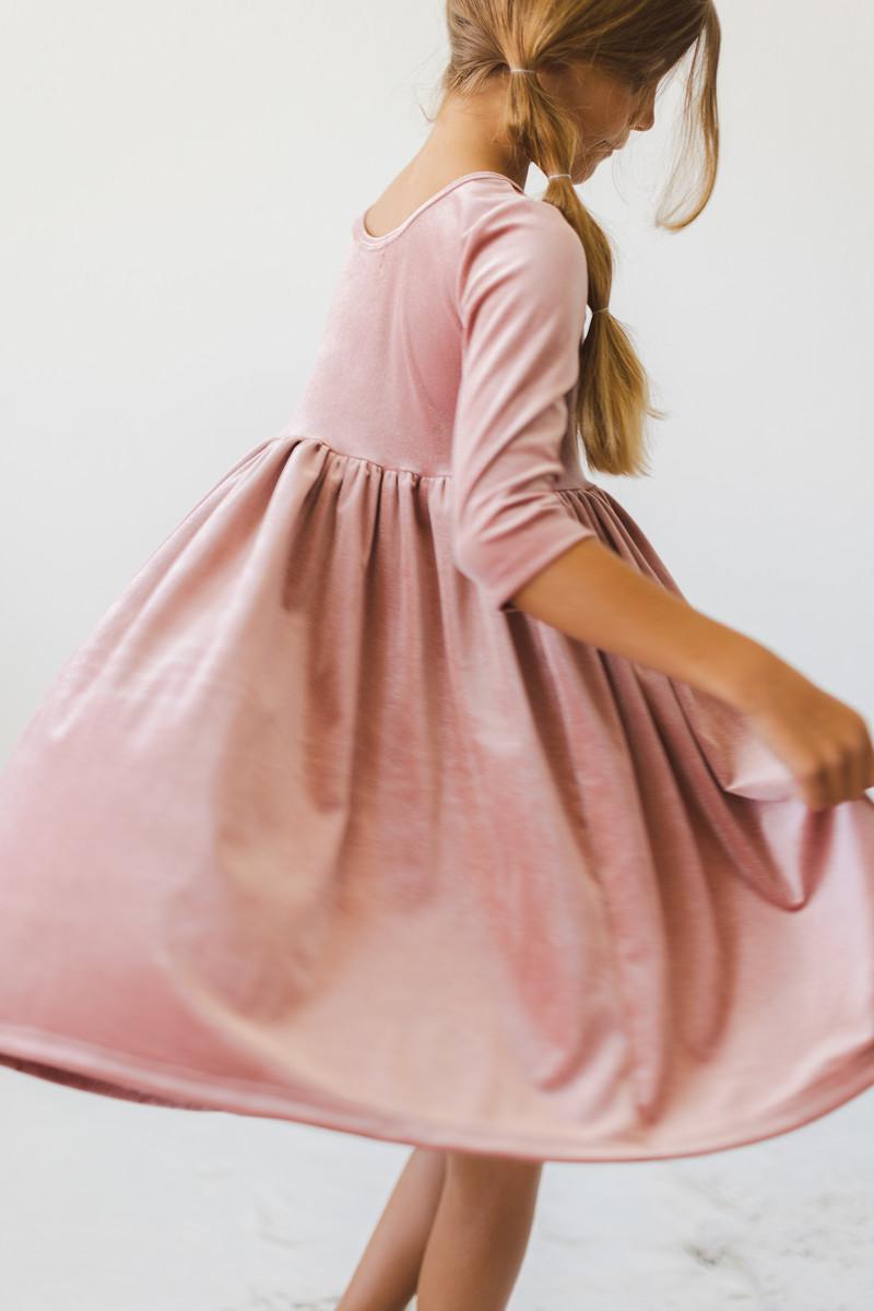 Mila & Rose ® Vintage Pink Velvet Twirl Dress For Girls Mila Rose - Apparel & Accessories > Clothing > Dresses Velvet Twirl Dress