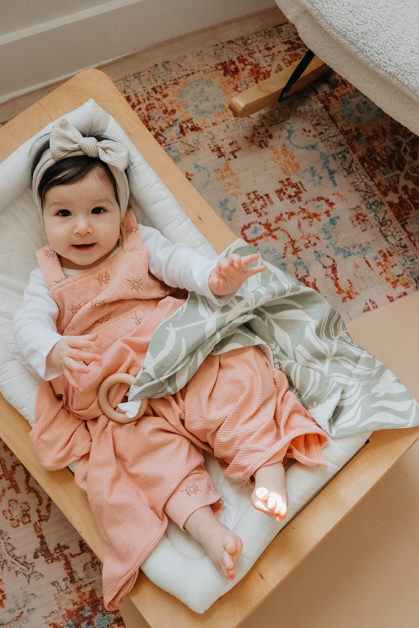 Peony Ribbed Stretch Swaddle Blanket For Newborn Comfort Little Mae & Co Everetts Place: Online Boutique