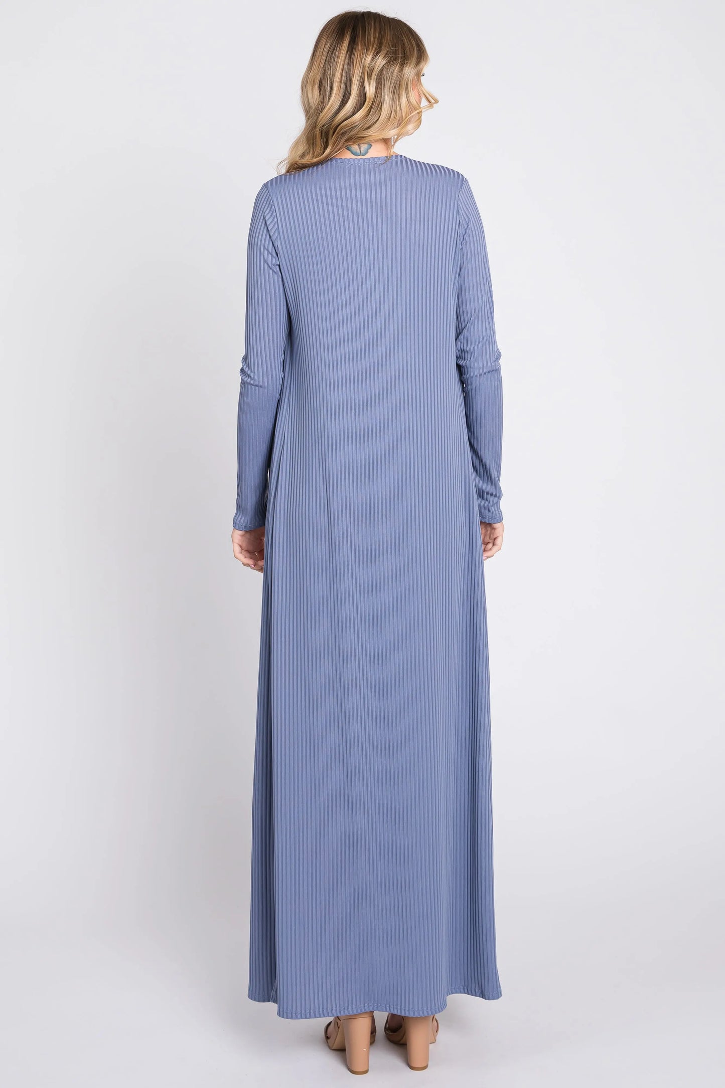 PinkBlush Stylish Blue Ribbed Dress Cardigan Set with Long Sleeve for Trendy Women - Apparel & Accessories > Clothing > Dresses