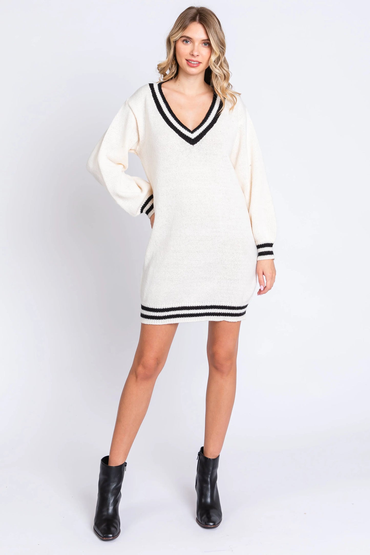 Ivory Oversized Varsity Striped V Neck Maternity Sweater Dress PinkBlush