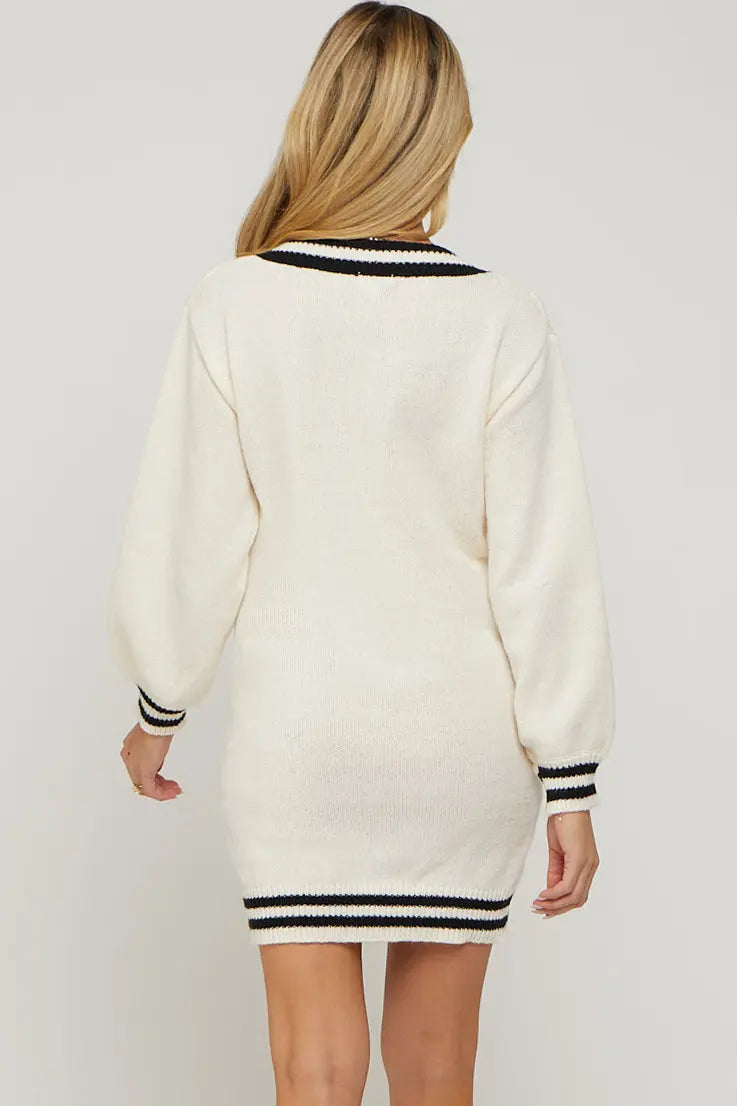 Ivory Oversized Varsity Striped V Neck Maternity Sweater Dress PinkBlush