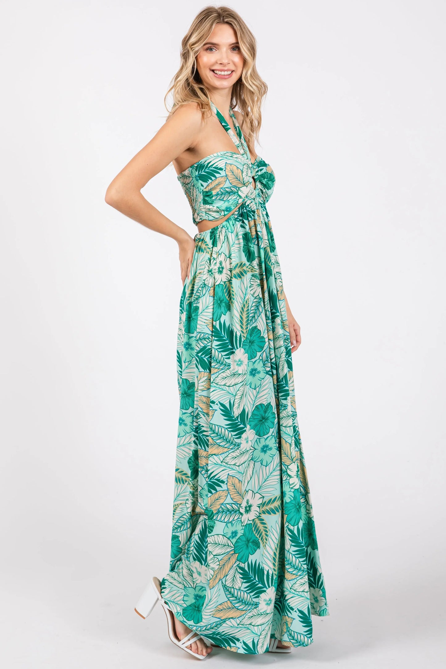 PinkBlush Vibrant Light Blue Maxi Dress with Tropical Print for Summer Adventures - Apparel & Accessories > Clothing > Dresses