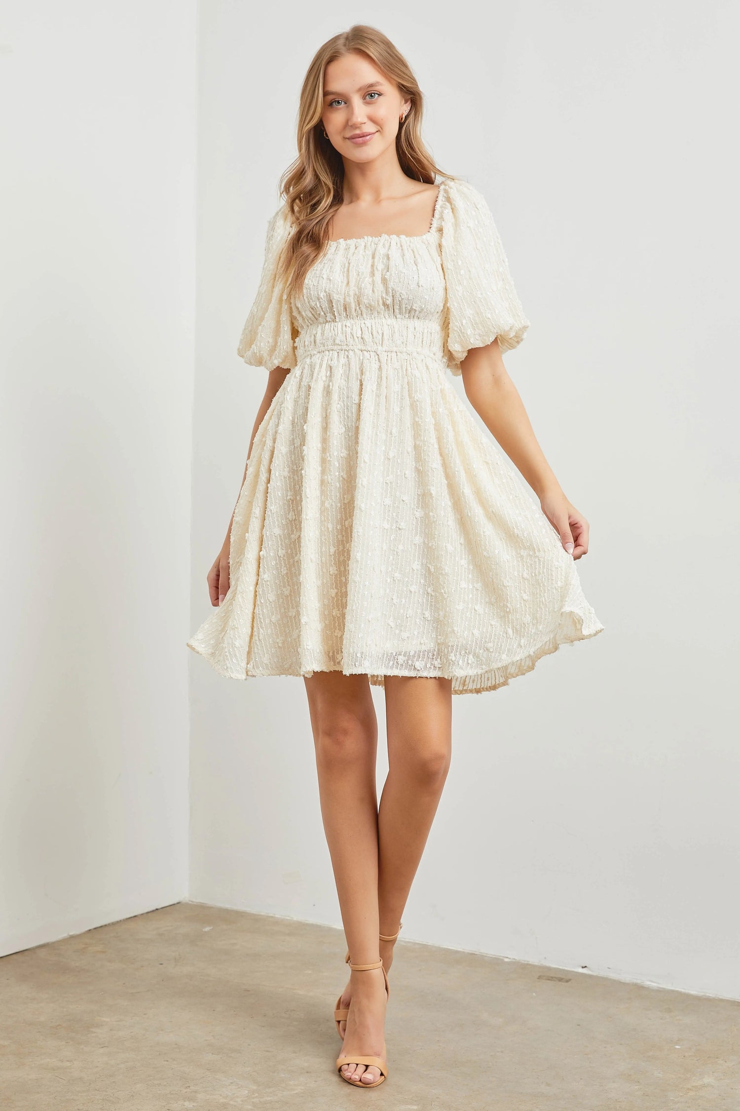 PinkBlush PinkBlush Off White Woven Texture Square Neck Dress for Fashion-Forward Women - Apparel & Accessories > Clothing > Dresses