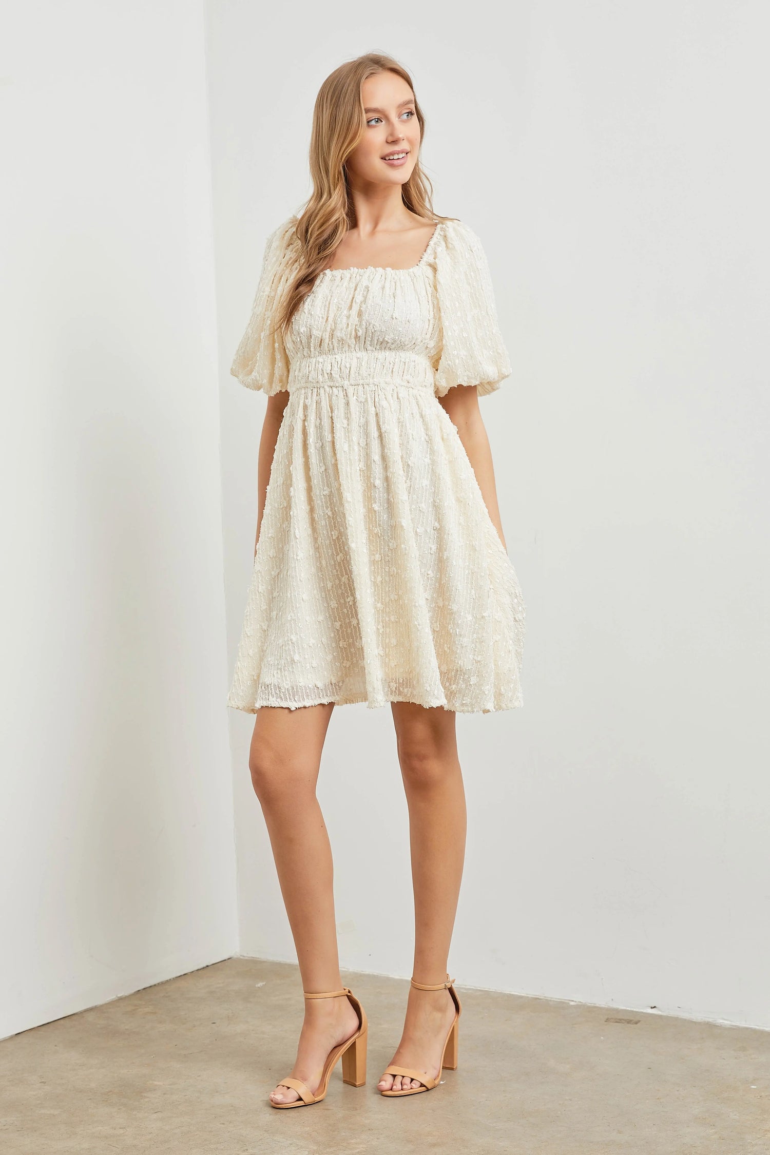 PinkBlush PinkBlush Off White Woven Texture Square Neck Dress for Fashion-Forward Women - Apparel & Accessories > Clothing > Dresses