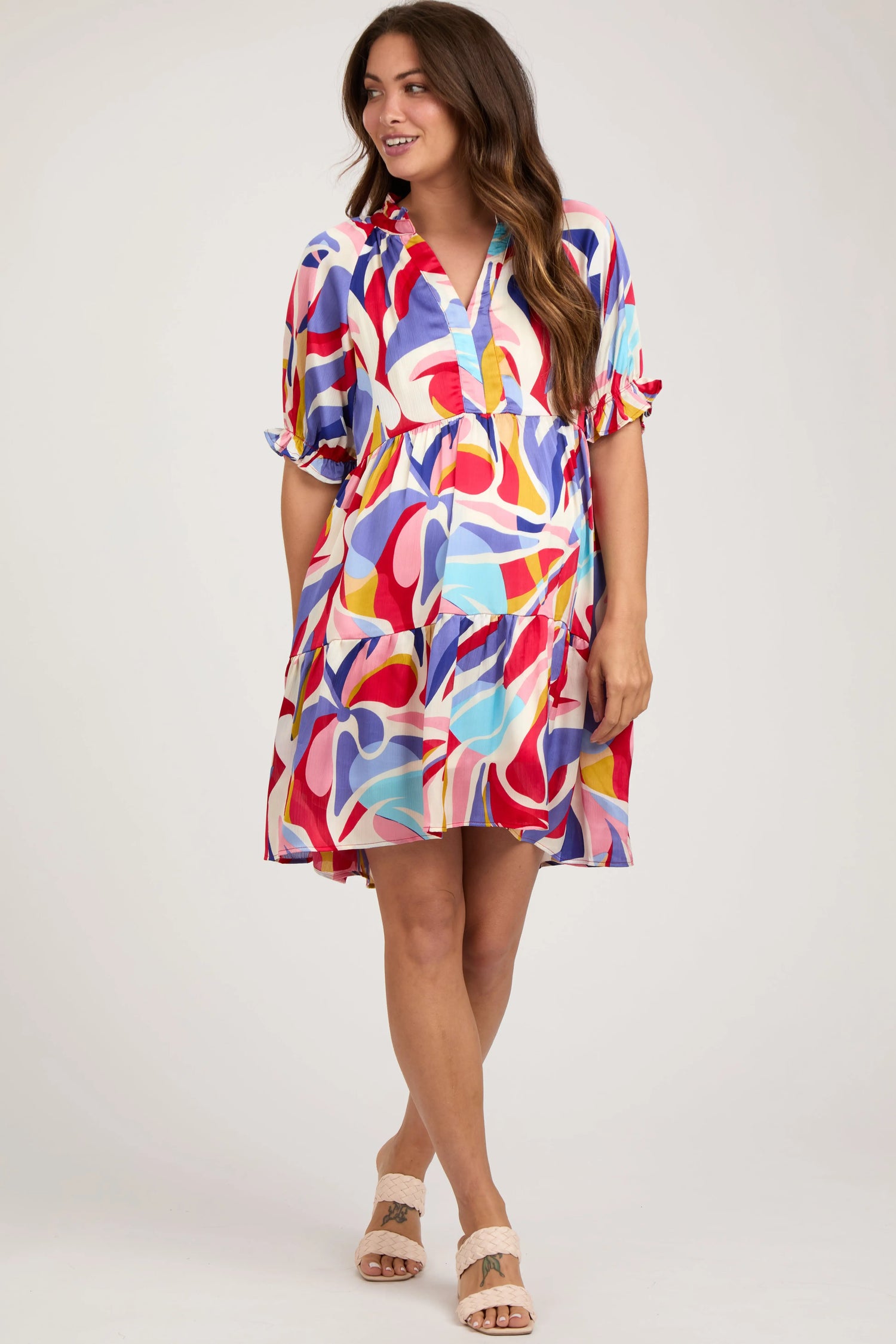 PinkBlush Stylish Maternity Dress with Multi Color Ruffle Design for Expecting Mothers - Apparel & Accessories > Clothing > Maternity Clothing > Maternity Dresses Apparel & Accessories > Clothing > Dresses