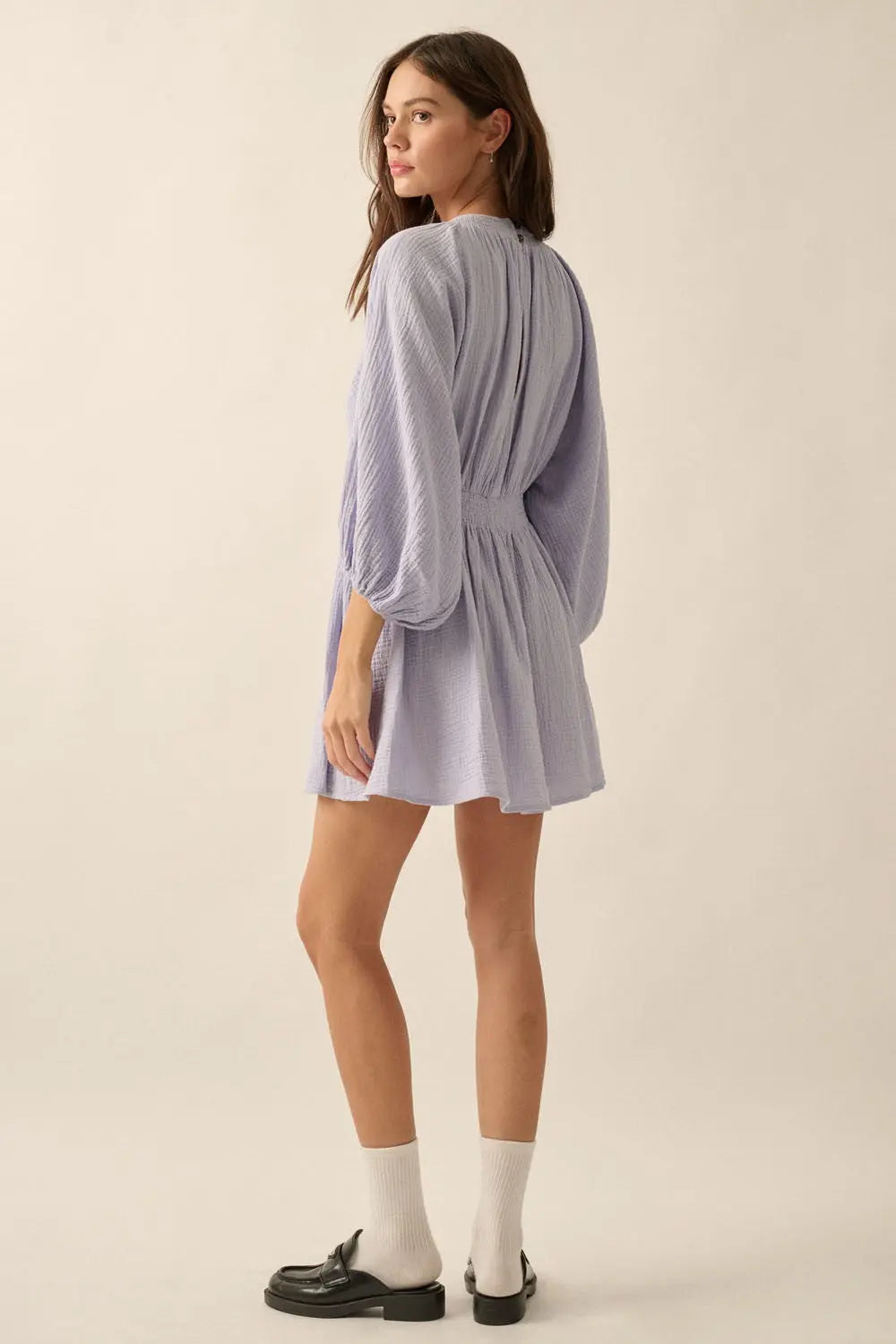 PinkBlush Vibrant Violet Blue Crinkle Cotton Mini Dress with Dolman Sleeves for Casual Wear - Apparel & Accessories > Clothing > Dresses