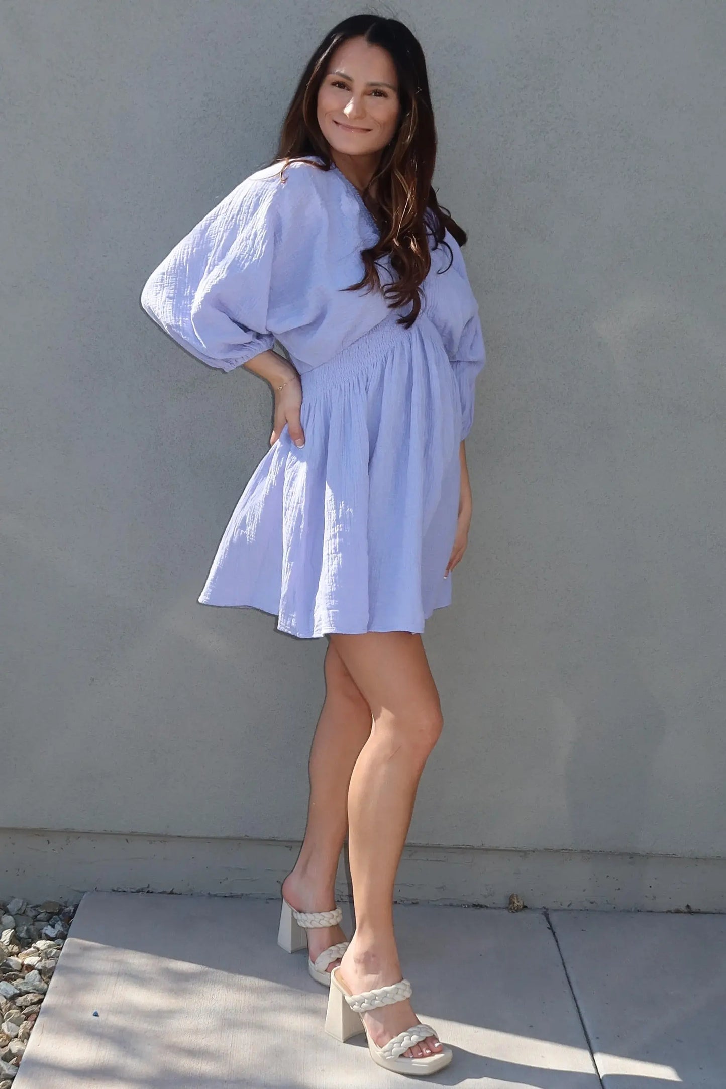 PinkBlush Vibrant Violet Blue Crinkle Cotton Mini Dress with Dolman Sleeves for Casual Wear - Apparel & Accessories > Clothing > Dresses