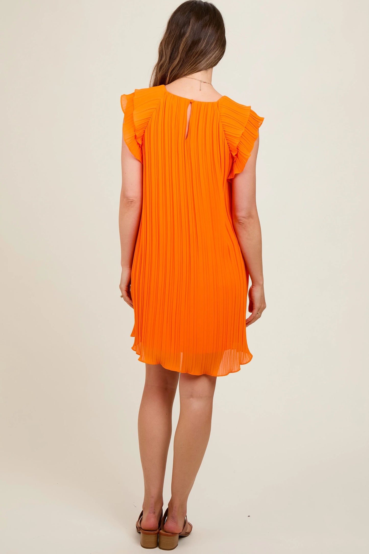 Orange Flutter Sleeve Pleated Chiffon Mini Maternity Dress PinkBlush