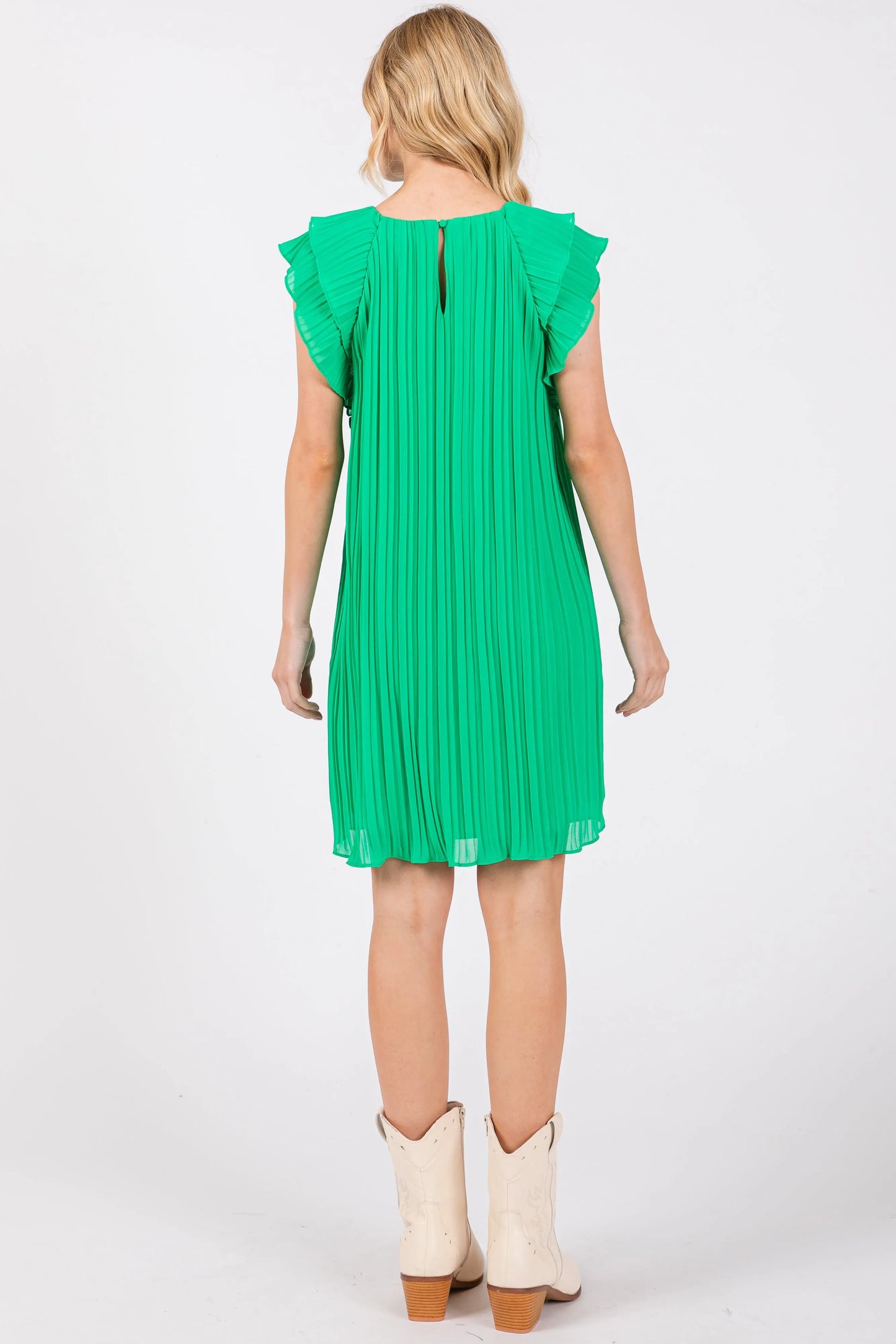 PinkBlush Elegant Chiffon Mini Dress with Flutter Sleeves for Casual Women - Apparel & Accessories > Clothing > Dresses