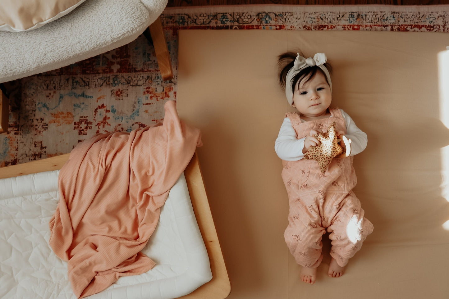 Peony Ribbed Stretch Swaddle Blanket For Newborn Comfort Little Mae & Co Everetts Place: Online Boutique