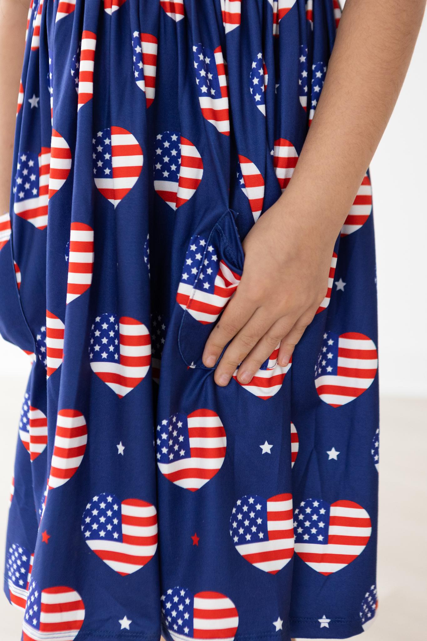 Mila & Rose ® I Heart The USA Short Sleeve Pocket Twirl Dress For Girls - Apparel & Accessories > Clothing > Dresses Twirl Pocket Dress S/S