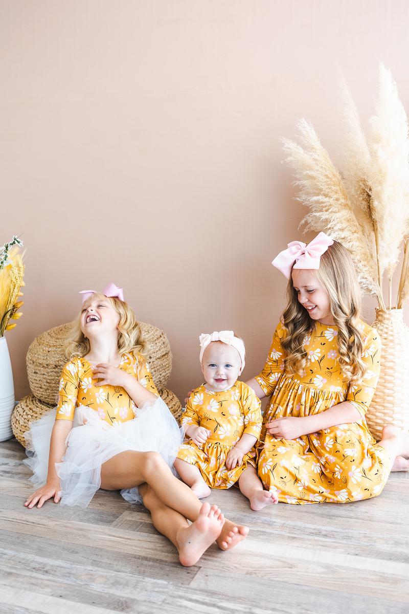 Mila & Rose ® Dandelions in Fall Three Quarter Sleeve Baby Bodysuit - Apparel & Accessories > Clothing > Baby & Toddler Clothing > Baby & Toddler Dresses Twirl Bodysuit - 3/4 Sleeve