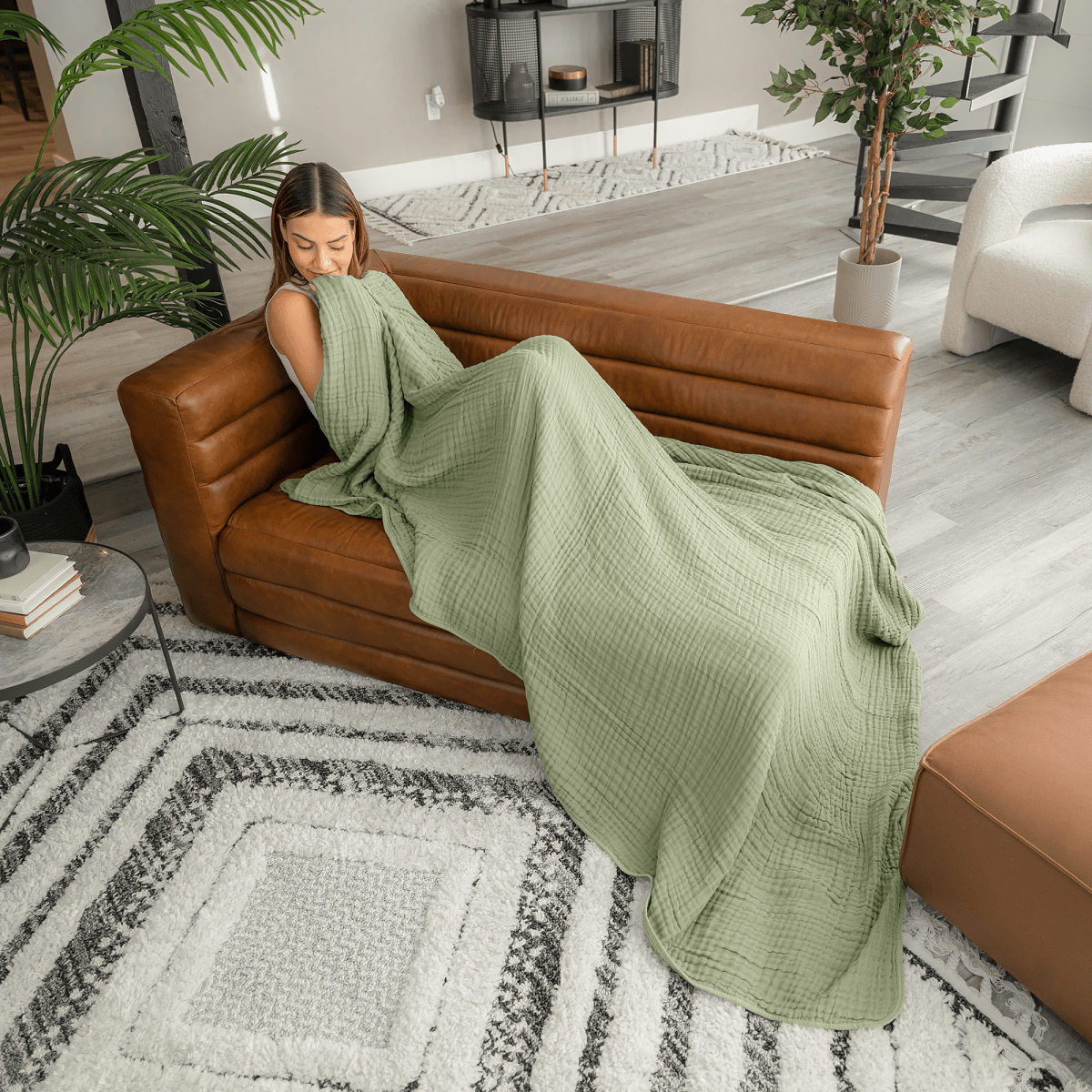 Adult Muslin Blanket Sage Cotton Throw For Cozy Nights - Everetts Place Boutique -