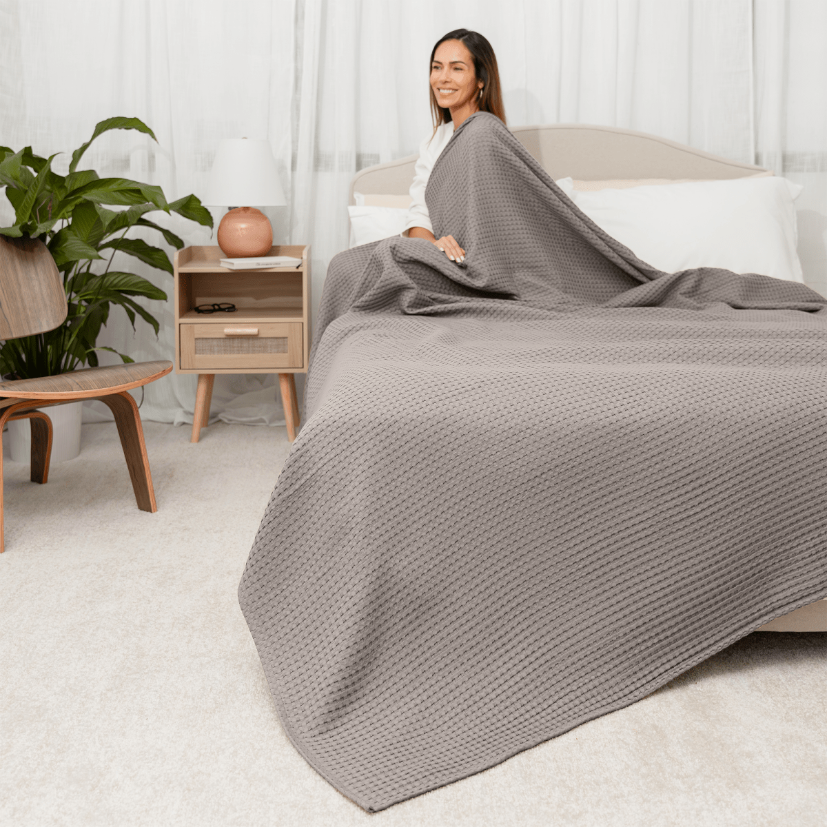 Adult Waffle Blankets Charcoal 100 Percent Cotton Cozy - Everetts Place Boutique -