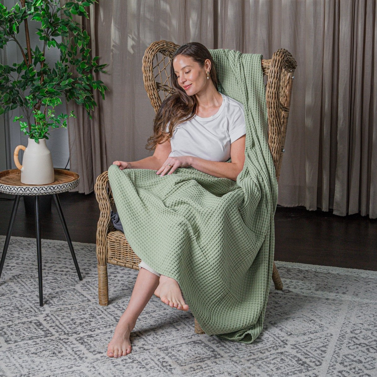 Adult Waffle Blankets Sage Cotton Luxury By Comfy Cubs - Everetts Place Boutique -