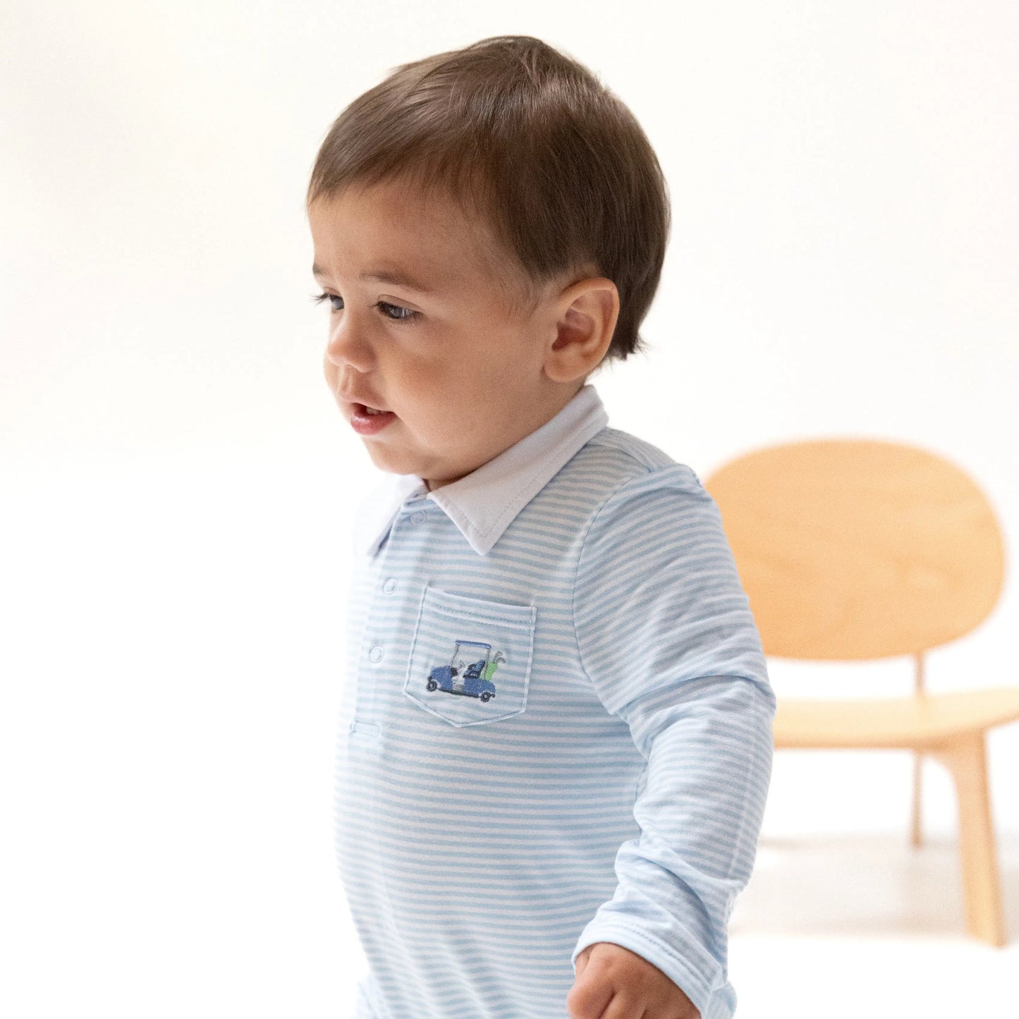 Angel Dear Polo Romper With Golf Cart Applique Silky Bamboo Angel Dear Everetts Place: Online Boutique