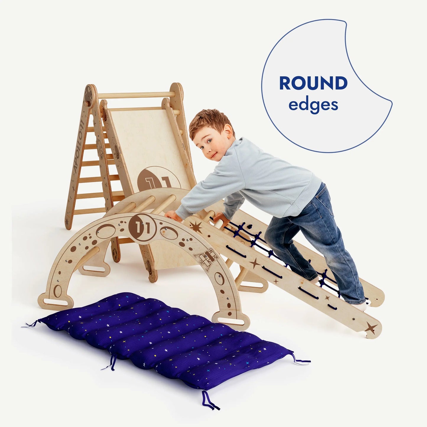 Apollo 5in1 Climbing Set Pikler Triangle Net Arch Slide Board and Cushion for Little Astronauts Goodevas Everetts Place: Online Boutique