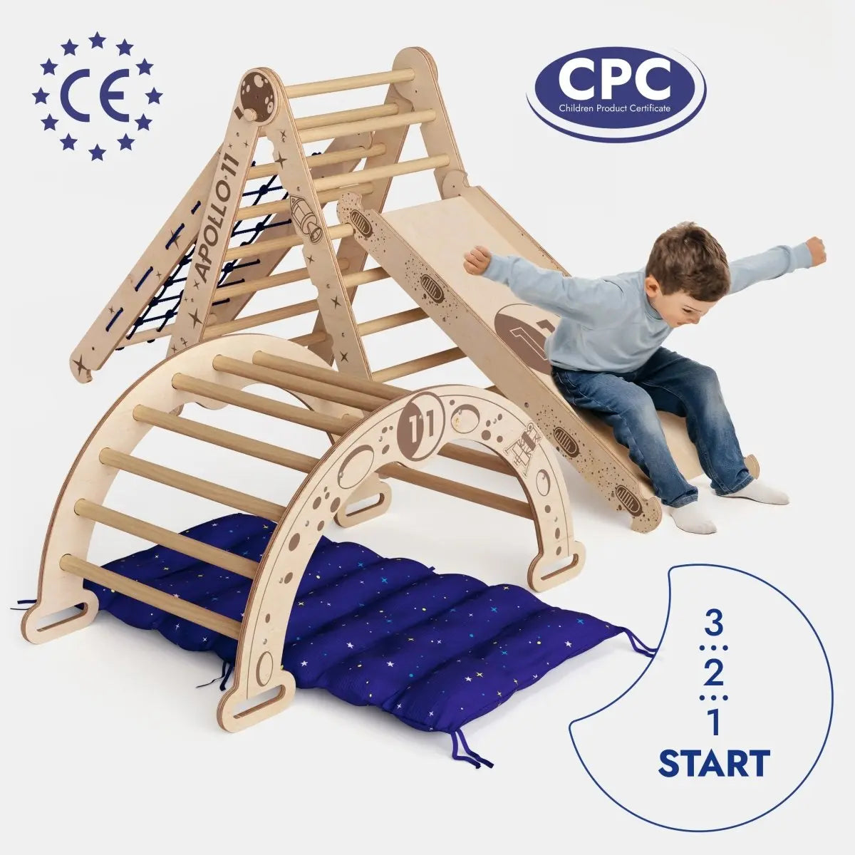 Apollo 5in1 Climbing Set Pikler Triangle Net Arch Slide Board and Cushion for Little Astronauts Goodevas Everetts Place: Online Boutique
