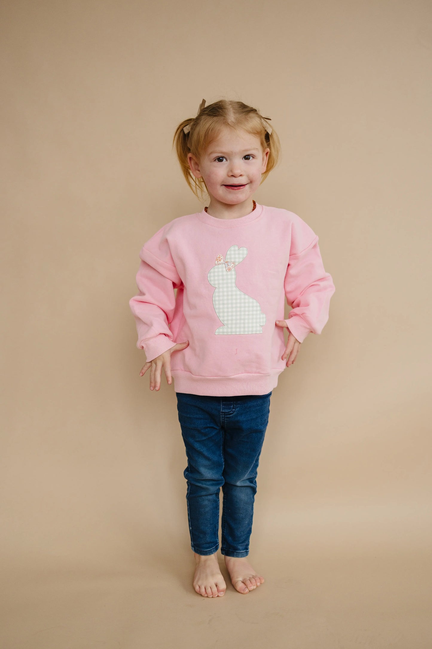 Little Joy Co. Applique Bunny Embroidered Bow Crewneck Sweatshirt - Apparel & Accessories > Clothing > Baby & Toddler Clothing > Baby & Toddler Tops > Sweatshirts