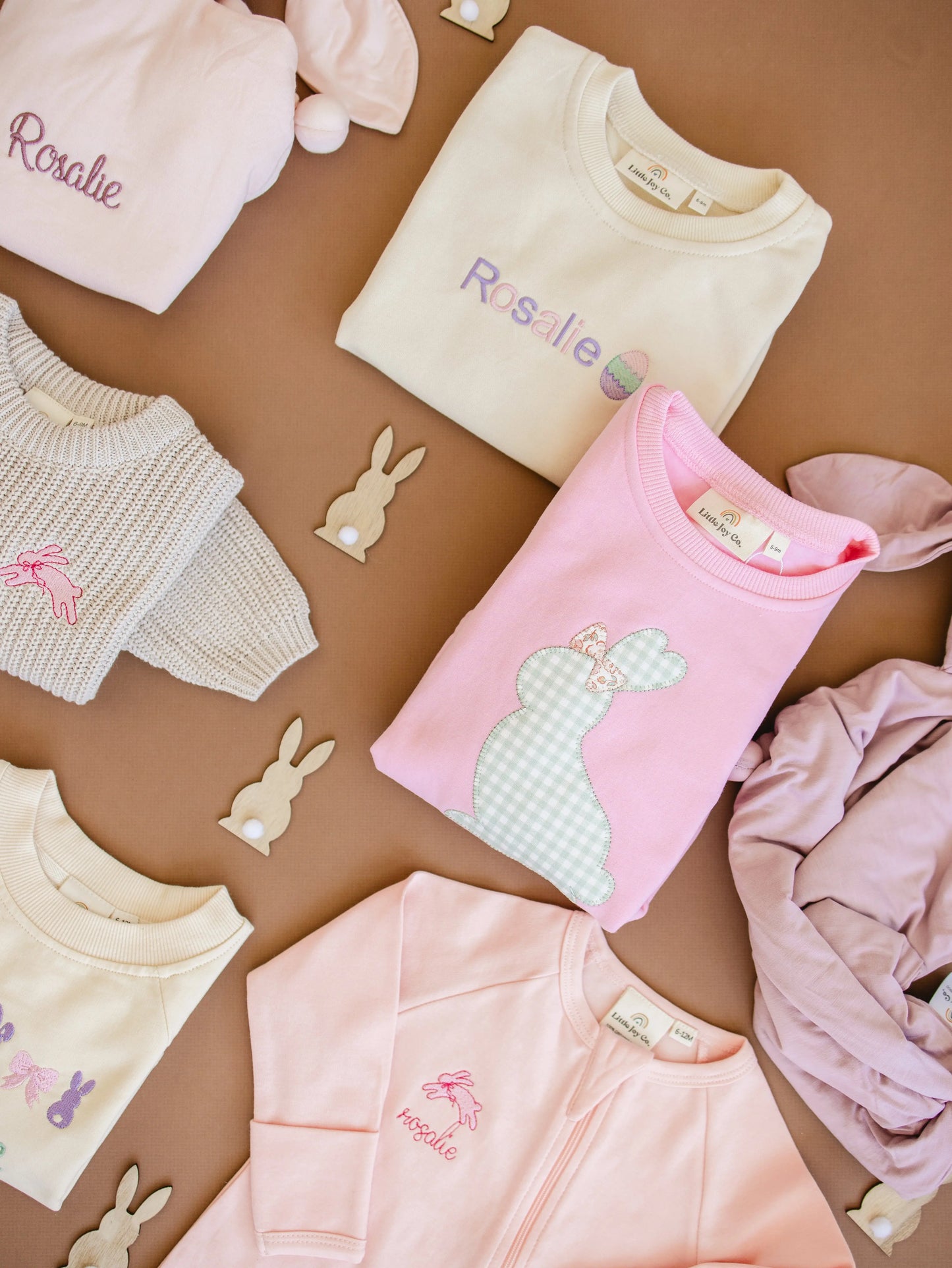 Little Joy Co. Applique Bunny Sweatshirt Romper With Embroidered Bow - Apparel & Accessories > Clothing > Baby & Toddler Clothing > Baby & Toddler Outfits