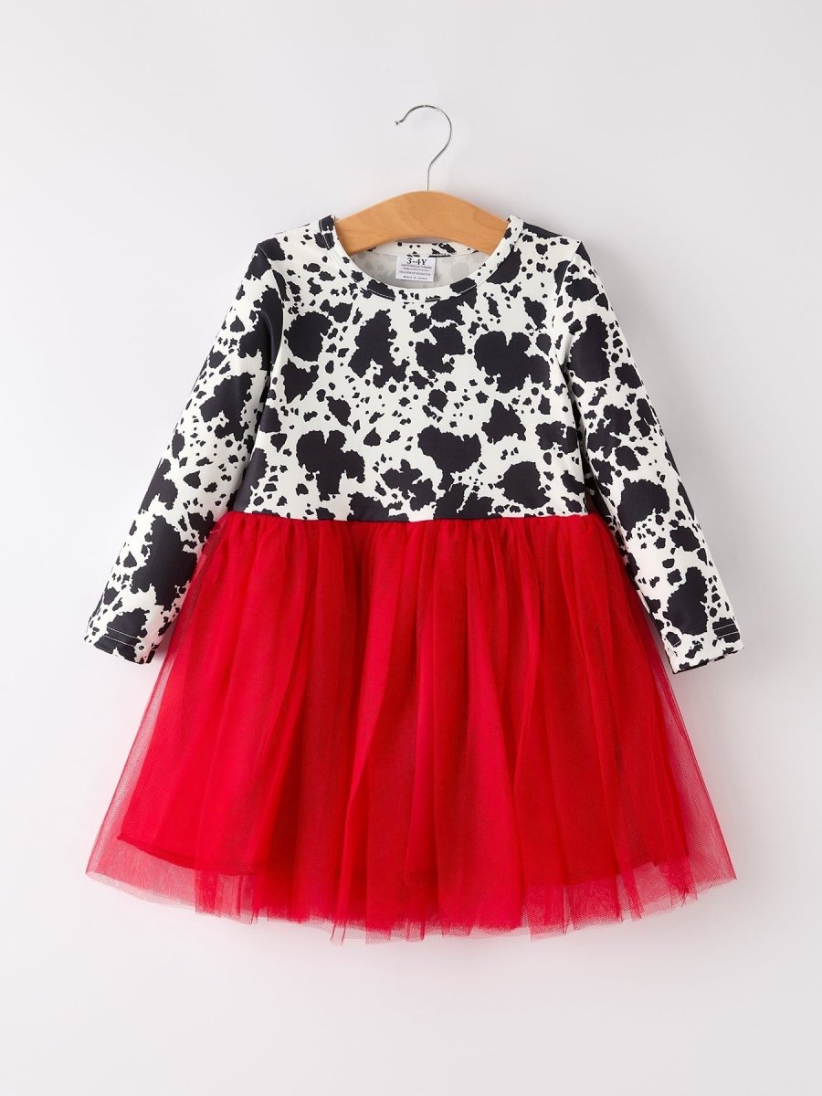 Autumn Cow Pattern Girls Long Sleeve Dress Cozy Everyday Rylee Faith Designs Everetts Place: Online Boutique