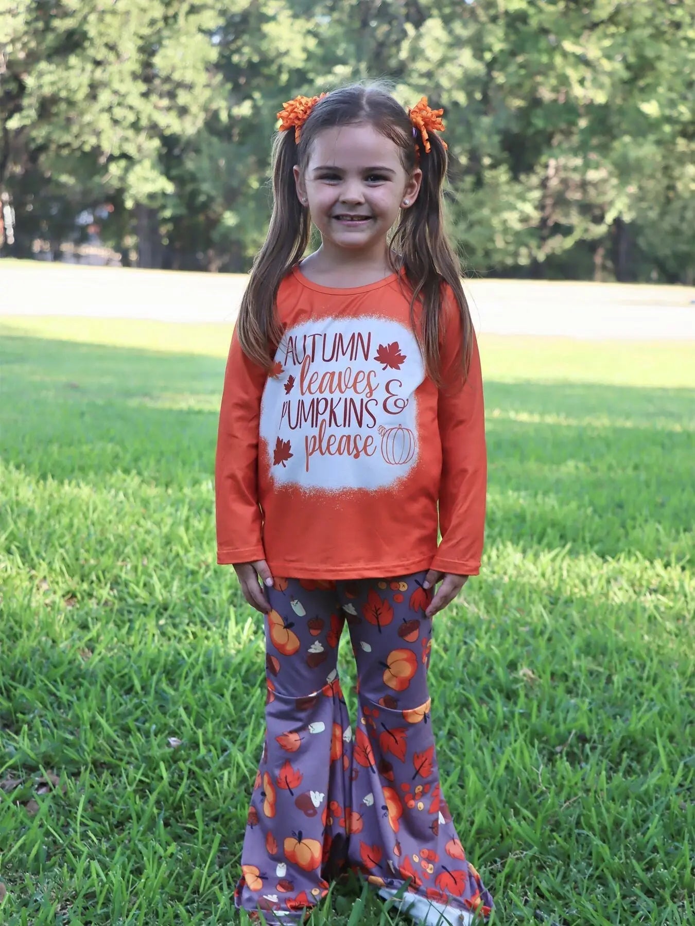 Autumn Leaves Pine Cone Stripe Print Girls Clothing Set Rylee Faith Designs Everetts Place: Online Boutique