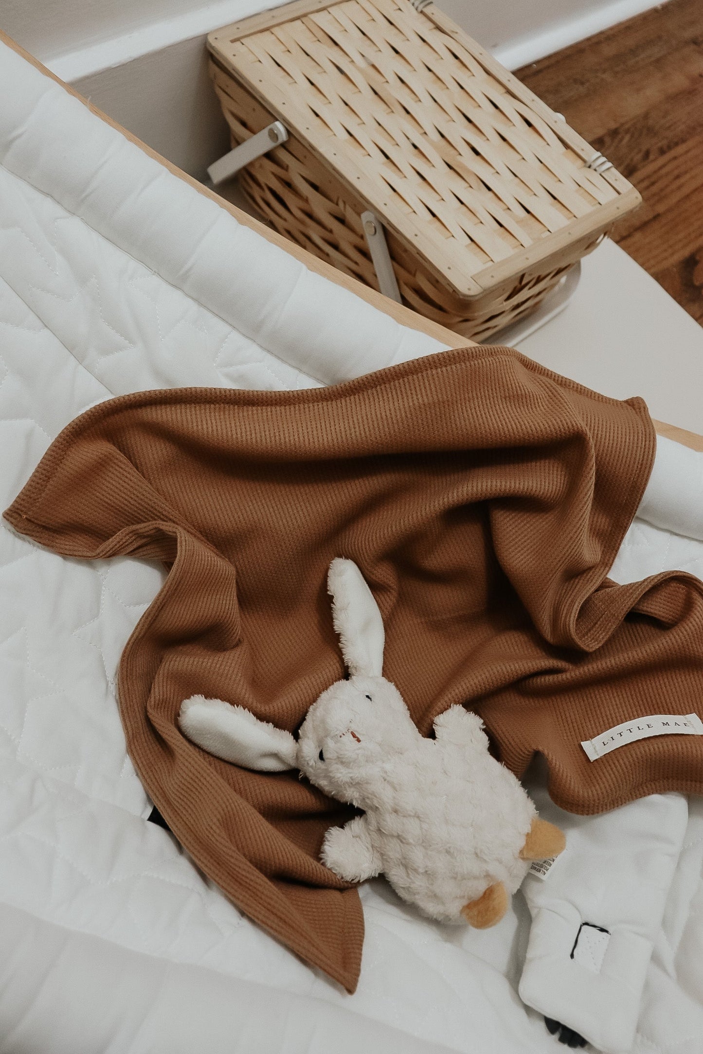 Caramel Waffle Knit Baby Blanket Cozy Fall Snuggle Time Little Mae & Co Everetts Place: Online Boutique 12.99