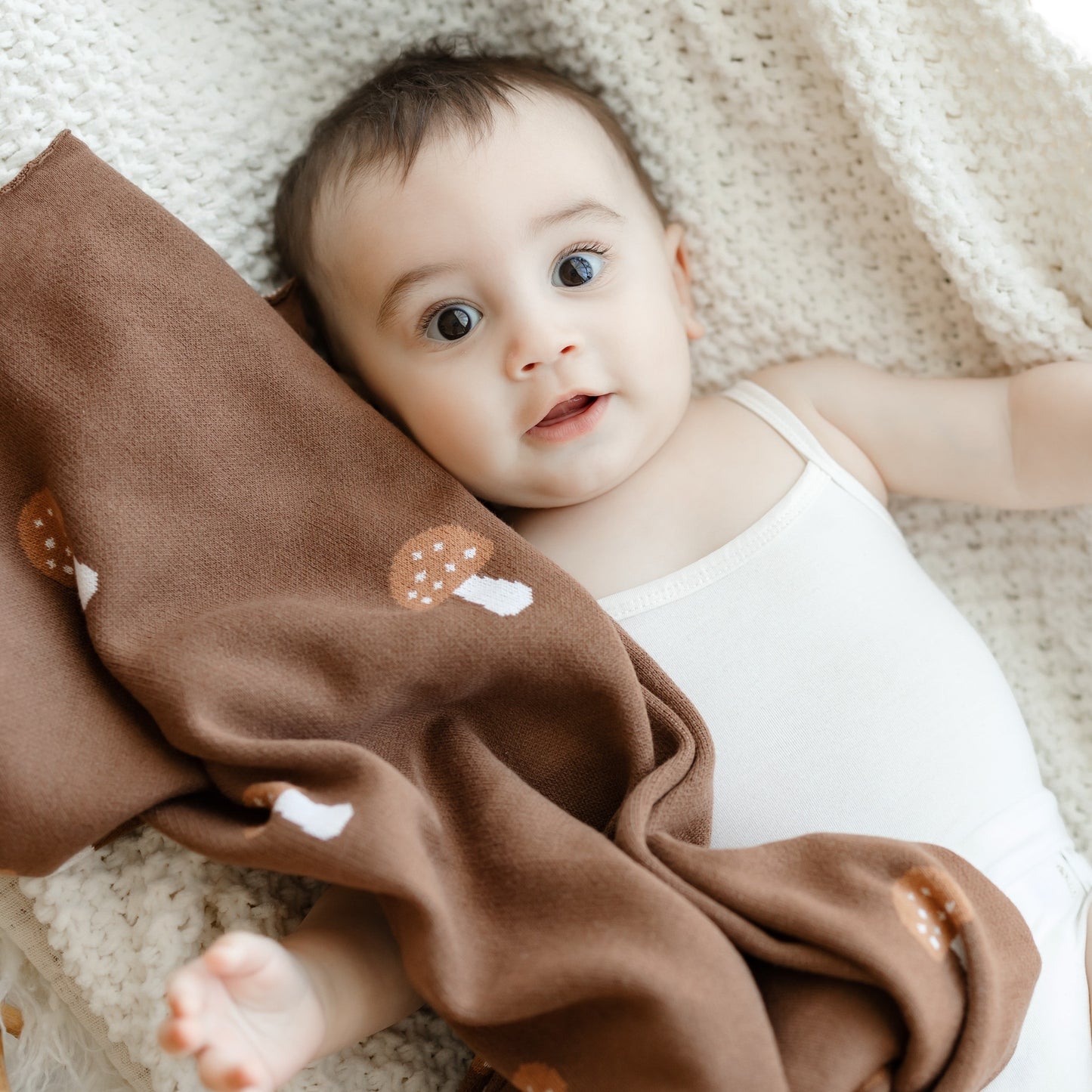 Luxury Knit Mushroom Swaddle Baby Blanket Made from 100 Percent Cotton for Year-Round Comfort Bleu La La