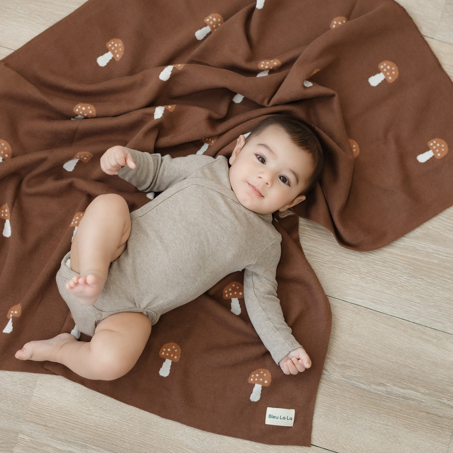 Luxury Knit Mushroom Swaddle Baby Blanket Made from 100 Percent Cotton for Year-Round Comfort Bleu La La