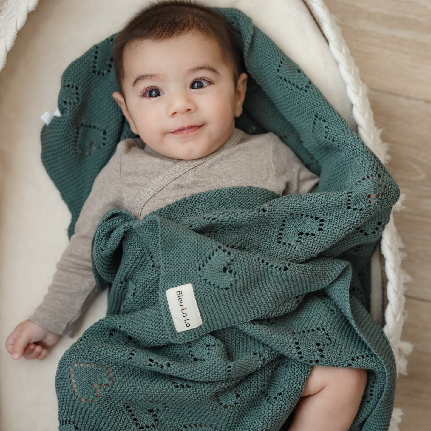 100 Percent Cotton Luxury Knit Heart Swaddle Baby Blanket Bleu La La