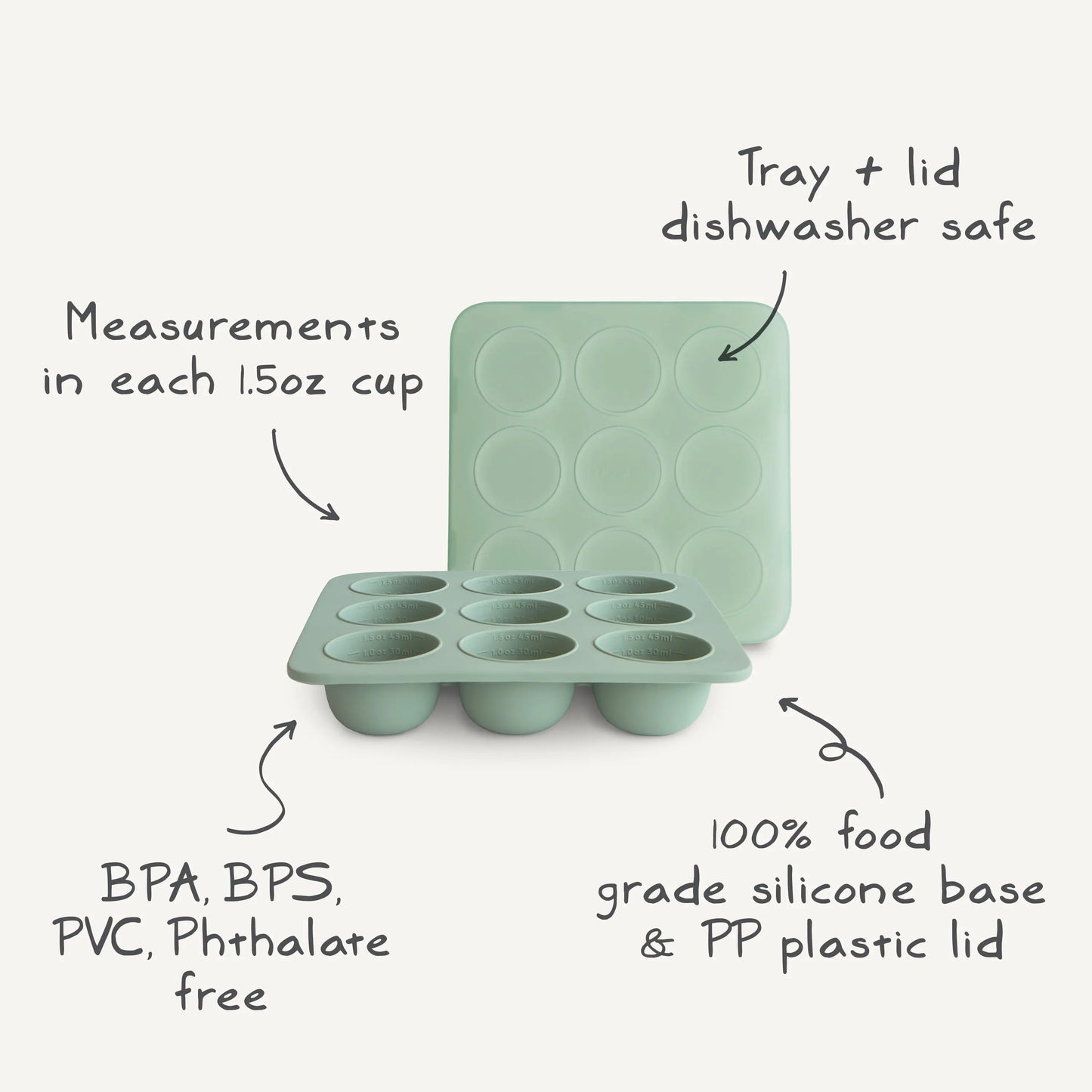 Baby Food Freezer Tray Silicone Storage with Measuring Marks 1.5 Ounce Cups Mushie Everetts Place: Online Boutique