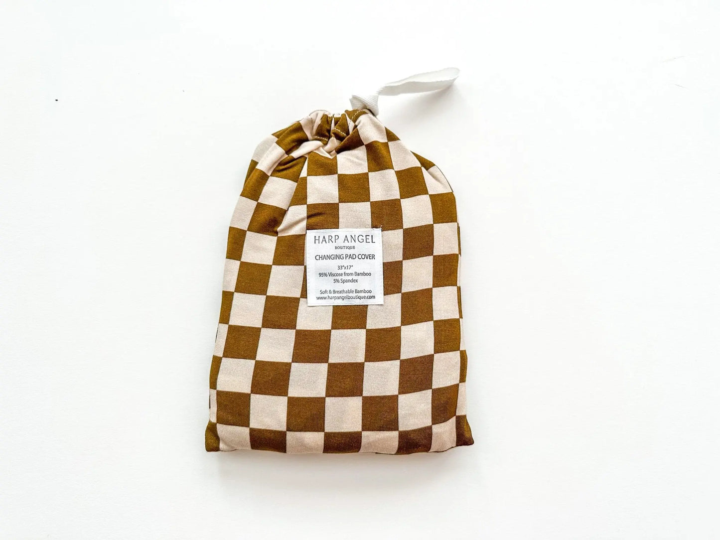 Bamboo Changing Pad Cover - Toffee Checkered Harp Angel Boutique