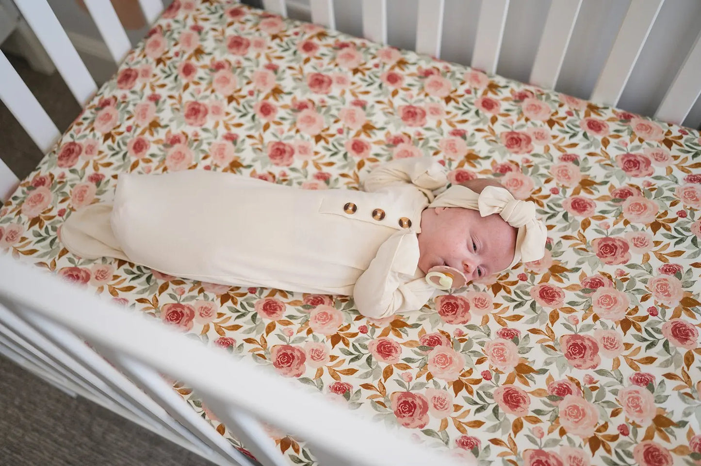 Bamboo Fitted Crib Sheet - Dusty Pink Floral Harp Angel Boutique