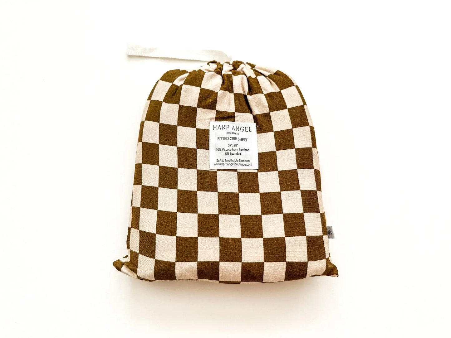 Bamboo Fitted Crib Sheet - Toffee Checkered Harp Angel Boutique