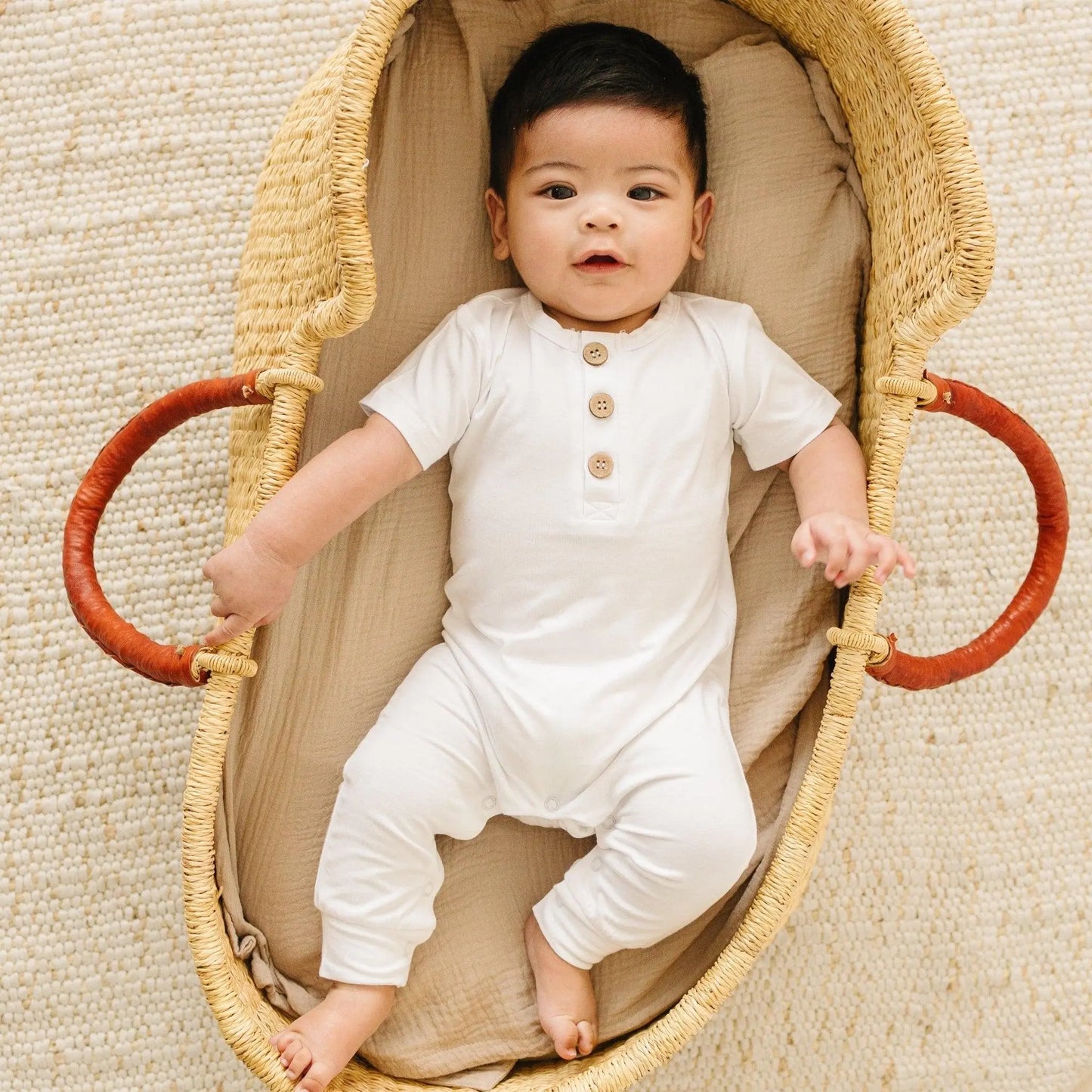 Little Joy Co. Bamboo Henley Romper For Babies Short Sleeve Snaps - Apparel & Accessories > Clothing > Baby & Toddler Clothing > Baby One-Pieces clothes