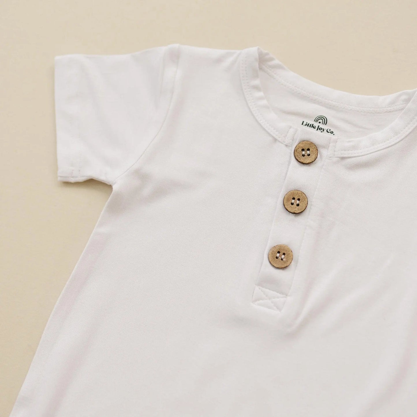 Little Joy Co. Bamboo Henley Romper For Babies Short Sleeve Snaps - Apparel & Accessories > Clothing > Baby & Toddler Clothing > Baby One-Pieces clothes