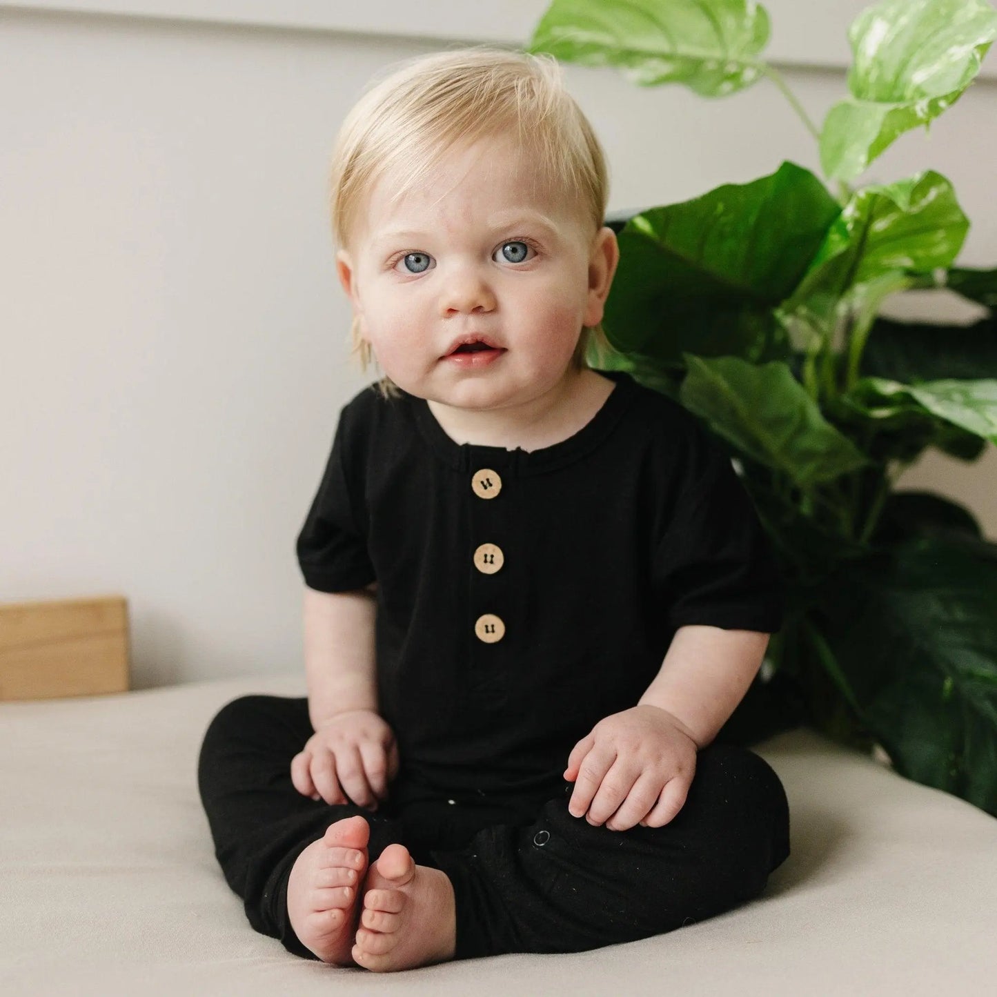 Little Joy Co. Bamboo Henley Romper For Babies Short Sleeve Snaps - Apparel & Accessories > Clothing > Baby & Toddler Clothing > Baby One-Pieces clothes