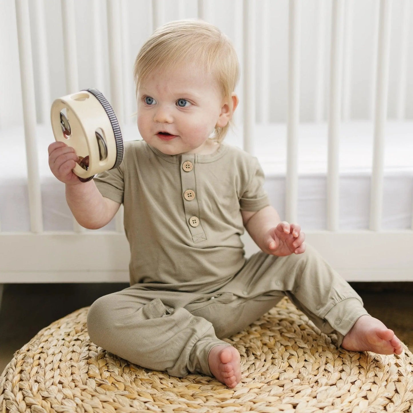 Little Joy Co. Bamboo Henley Romper For Babies Short Sleeve Snaps - Apparel & Accessories > Clothing > Baby & Toddler Clothing > Baby One-Pieces clothes