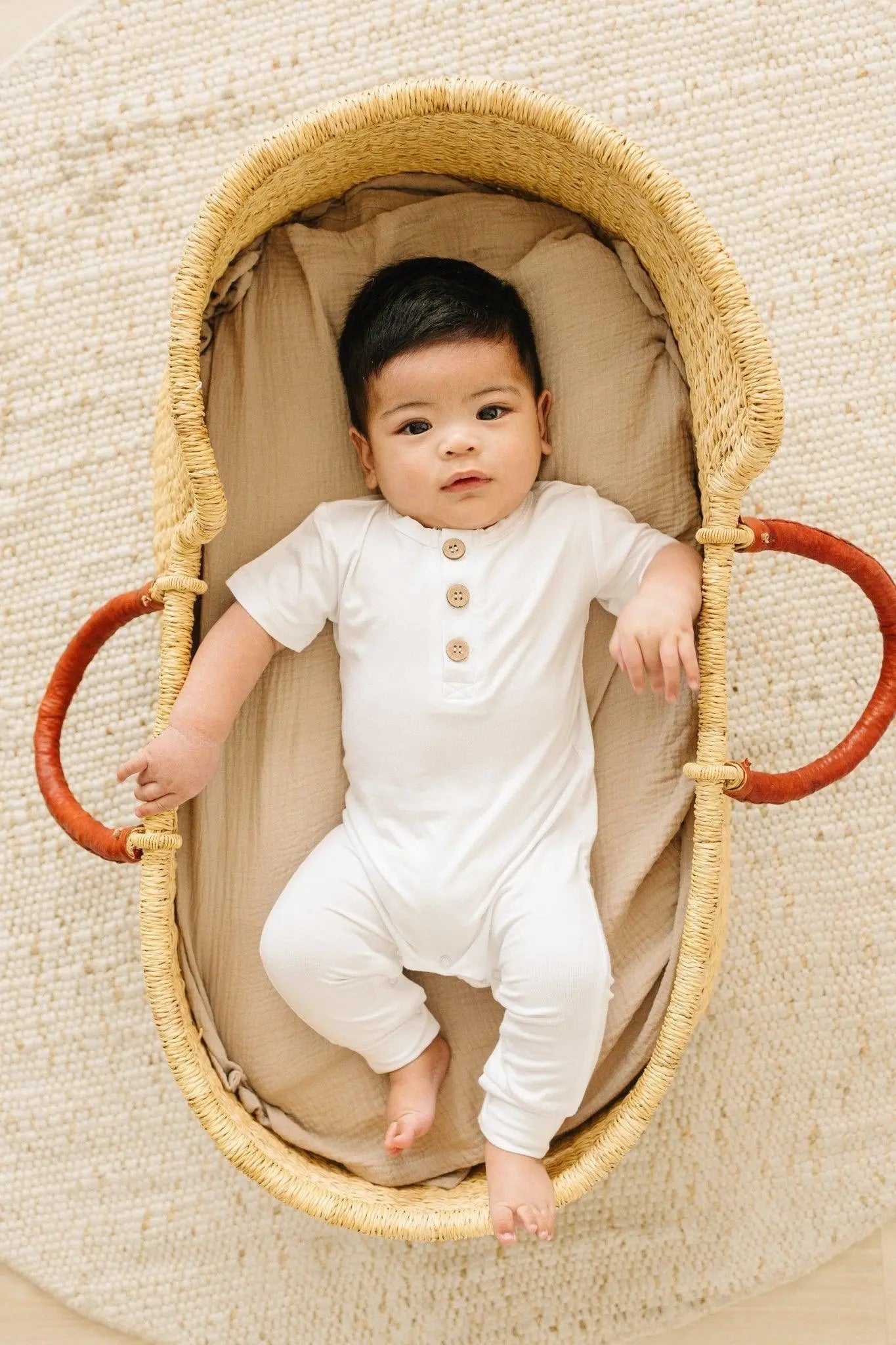 Little Joy Co. Bamboo Henley Romper For Babies Short Sleeve Snaps - Apparel & Accessories > Clothing > Baby & Toddler Clothing > Baby One-Pieces clothes