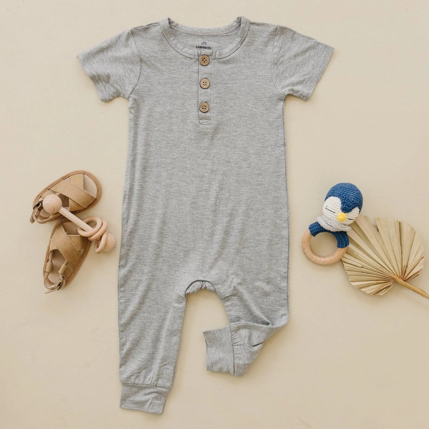 Little Joy Co. Bamboo Henley Romper For Babies Short Sleeve Snaps - Apparel & Accessories > Clothing > Baby & Toddler Clothing > Baby One-Pieces clothes
