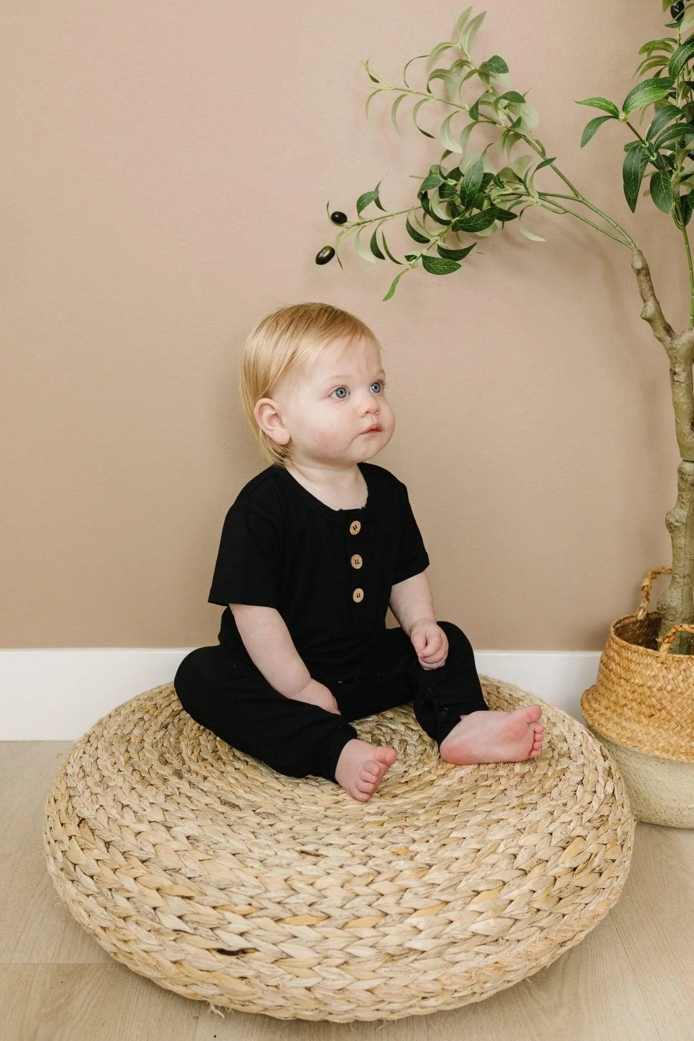 Little Joy Co. Bamboo Henley Romper For Babies Short Sleeve Snaps - Apparel & Accessories > Clothing > Baby & Toddler Clothing > Baby One-Pieces clothes