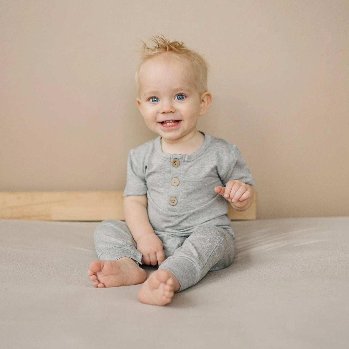 Little Joy Co. Bamboo Henley Romper For Babies Short Sleeve Snaps - Apparel & Accessories > Clothing > Baby & Toddler Clothing > Baby One-Pieces clothes