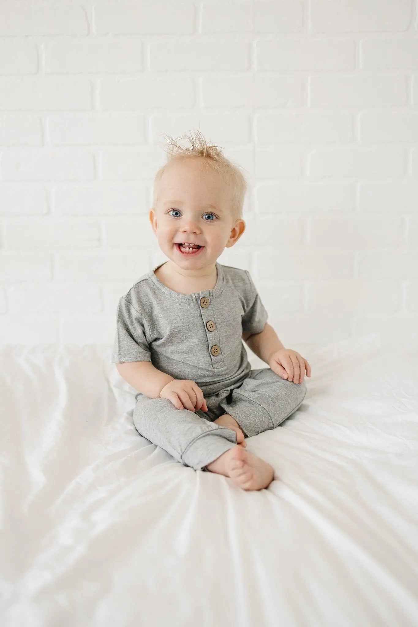 Little Joy Co. Bamboo Henley Romper For Babies Short Sleeve Snaps - Apparel & Accessories > Clothing > Baby & Toddler Clothing > Baby One-Pieces clothes